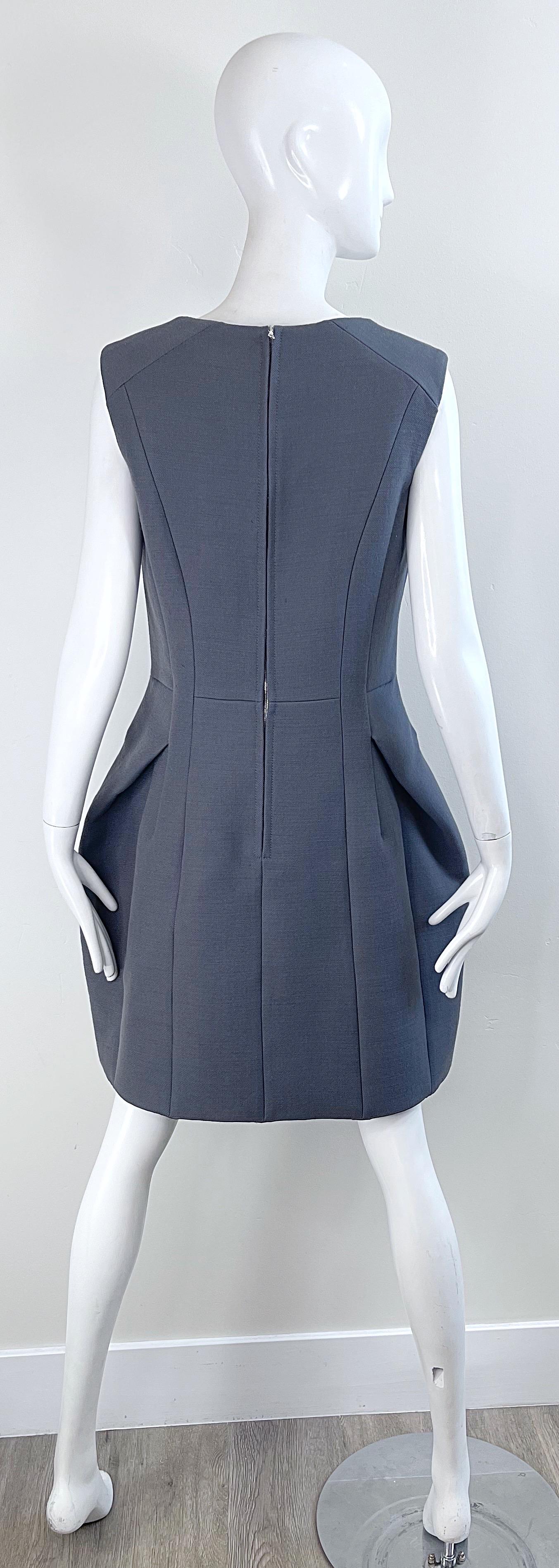 NWT Marc Jacobs 2000s Size 8 Gray Tailored Wool Y2K Vintage Bustle Dress For Sale 9