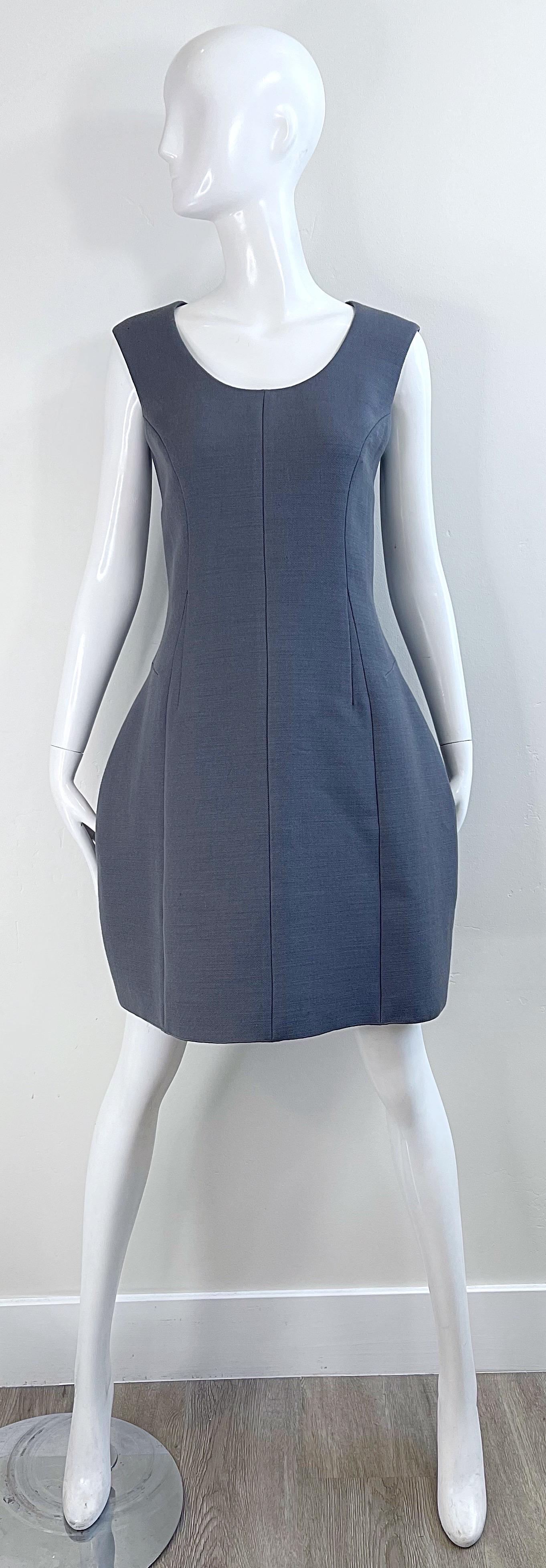 NWT Marc Jacobs 2000s Size 8 Gray Tailored Wool Y2K Vintage Bustle Dress For Sale 10
