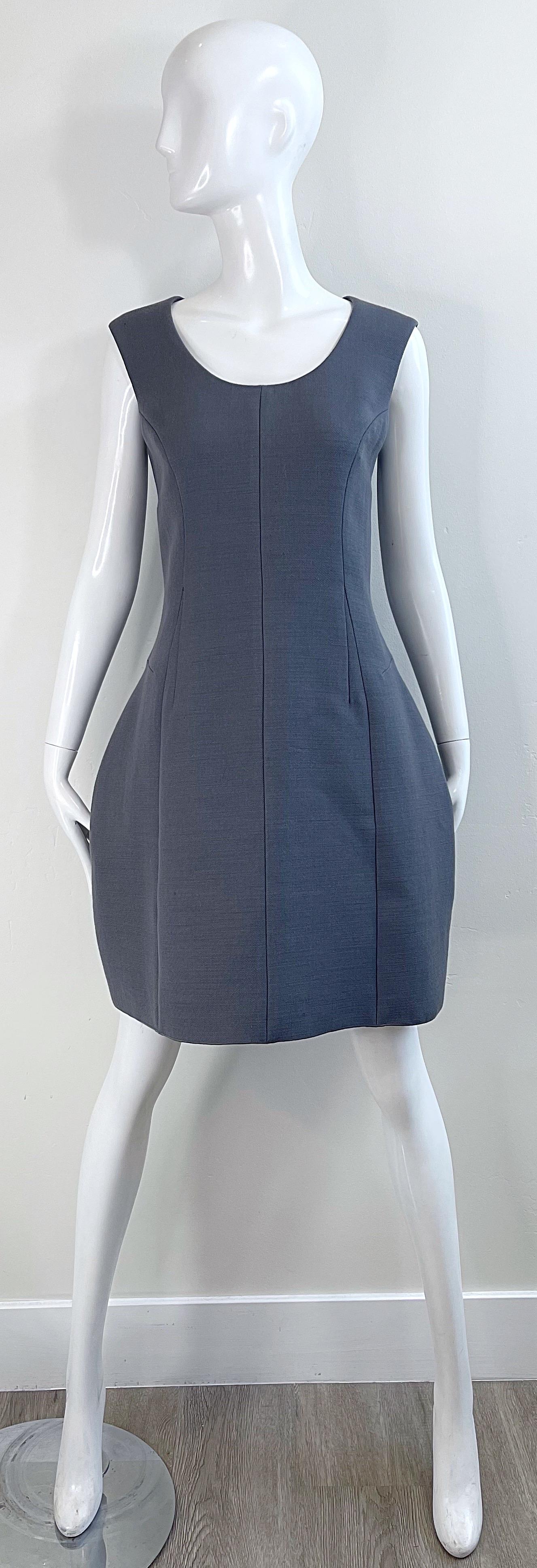 NWT Marc Jacobs 2000s Size 8 Gray Tailored Wool Y2K Vintage Bustle Dress In New Condition For Sale In San Diego, CA
