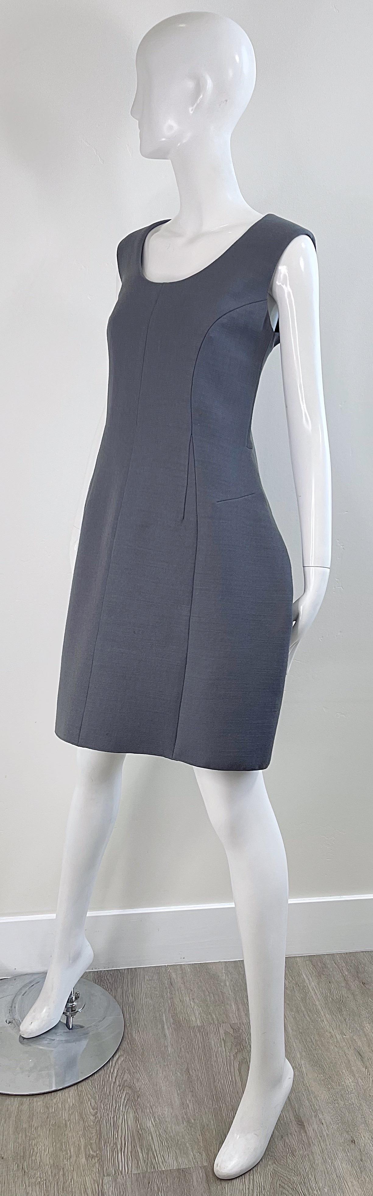 Women's NWT Marc Jacobs 2000s Size 8 Gray Tailored Wool Y2K Vintage Bustle Dress For Sale