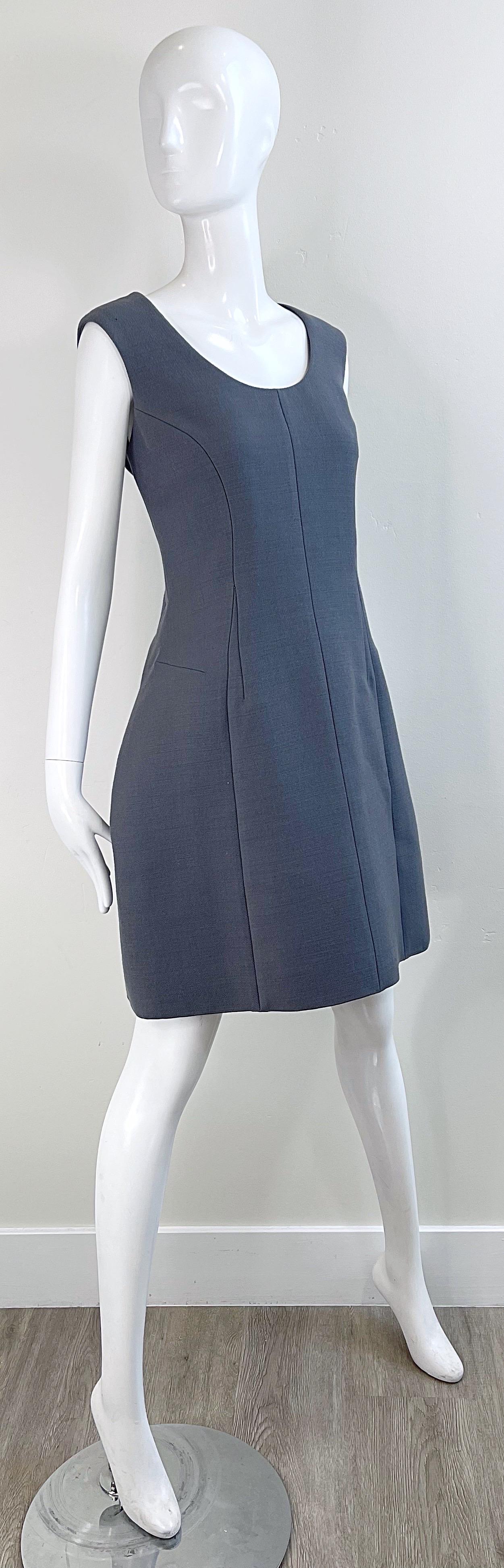 NWT Marc Jacobs 2000s Size 8 Gray Tailored Wool Y2K Vintage Bustle Dress For Sale 1