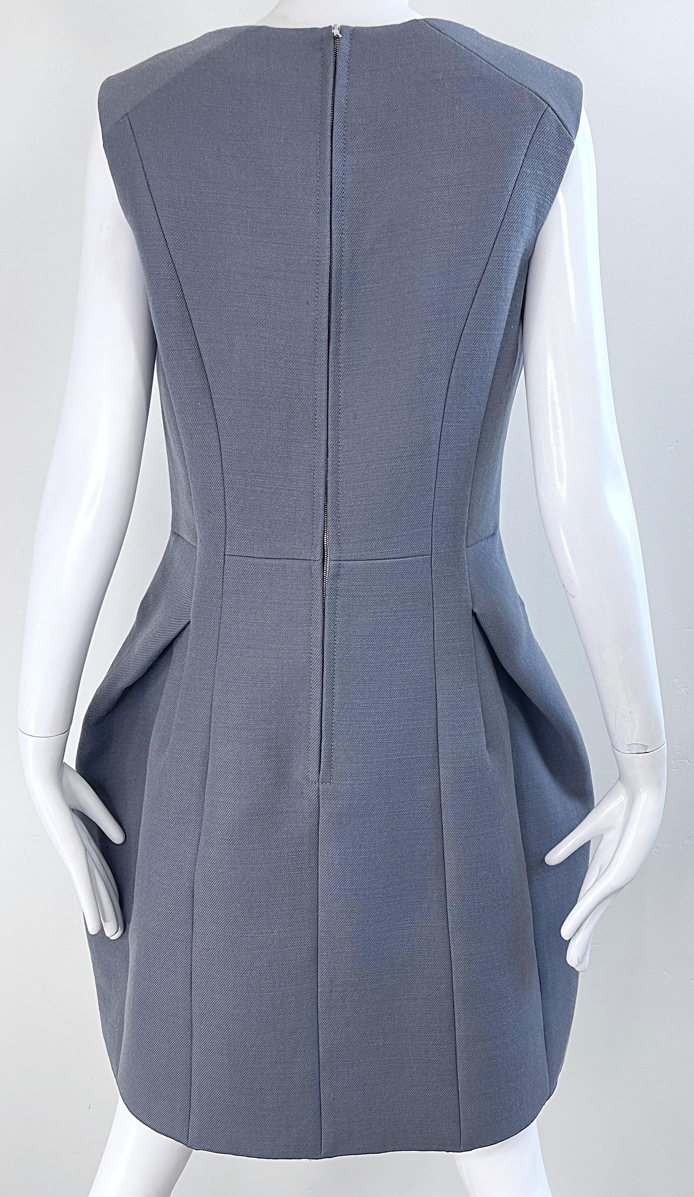 NWT Marc Jacobs 2000s Size 8 Gray Tailored Wool Y2K Vintage Bustle Dress For Sale 2