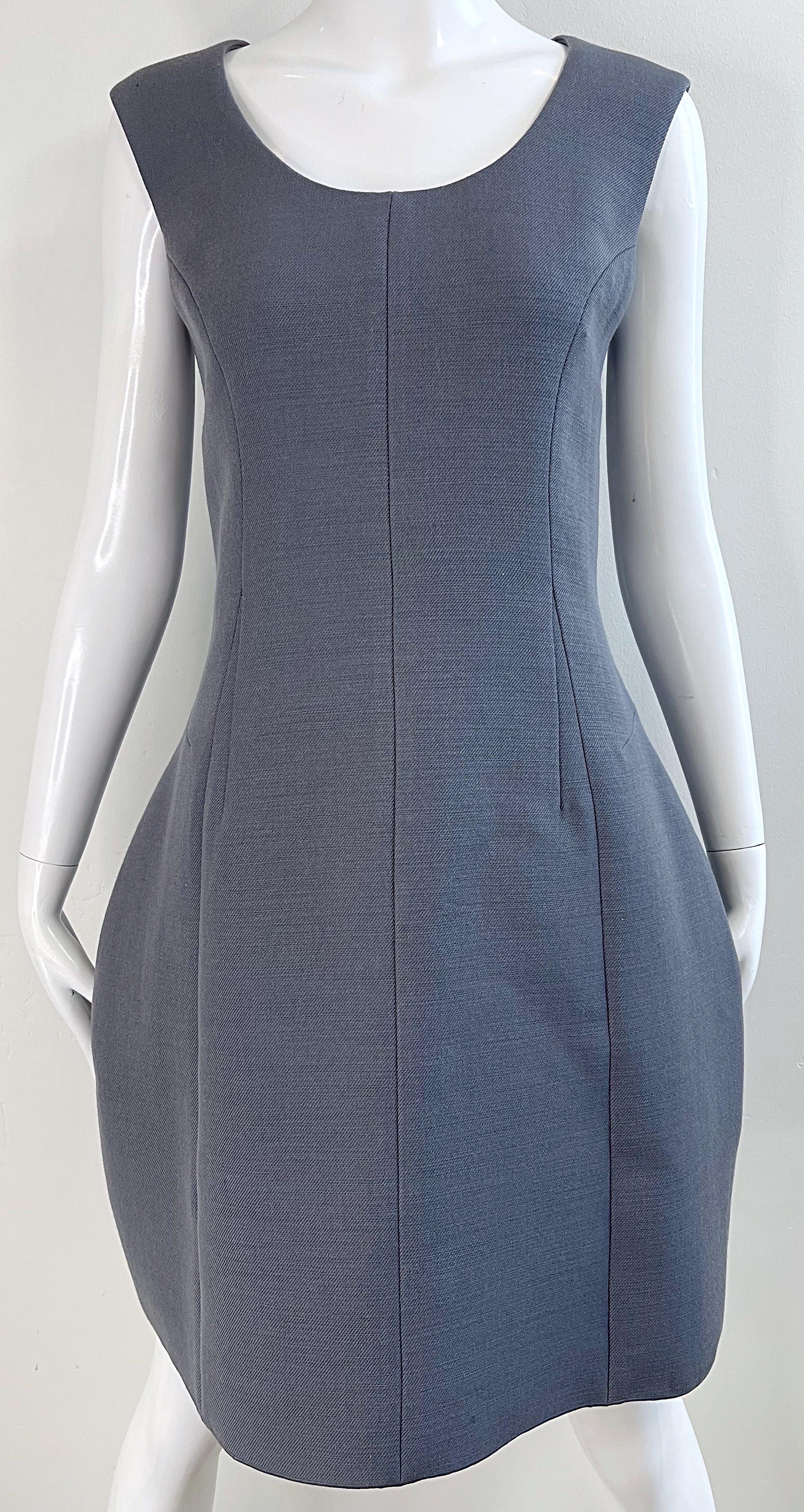 NWT Marc Jacobs 2000s Size 8 Gray Tailored Wool Y2K Vintage Bustle Dress For Sale 5