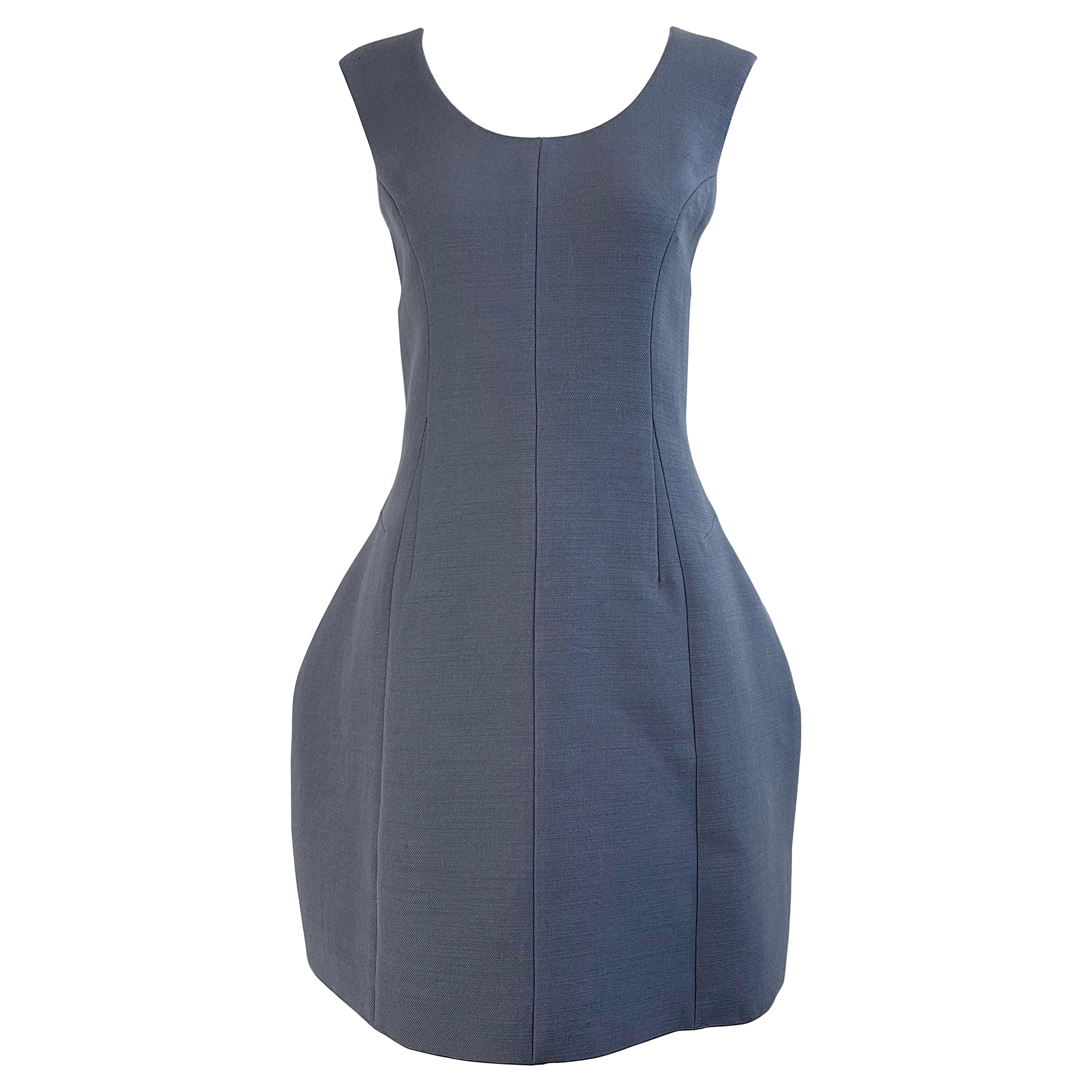 NWT Marc Jacobs 2000s Größe 8 Grau Tailored Wolle Y2K Vintage Bustle Kleid