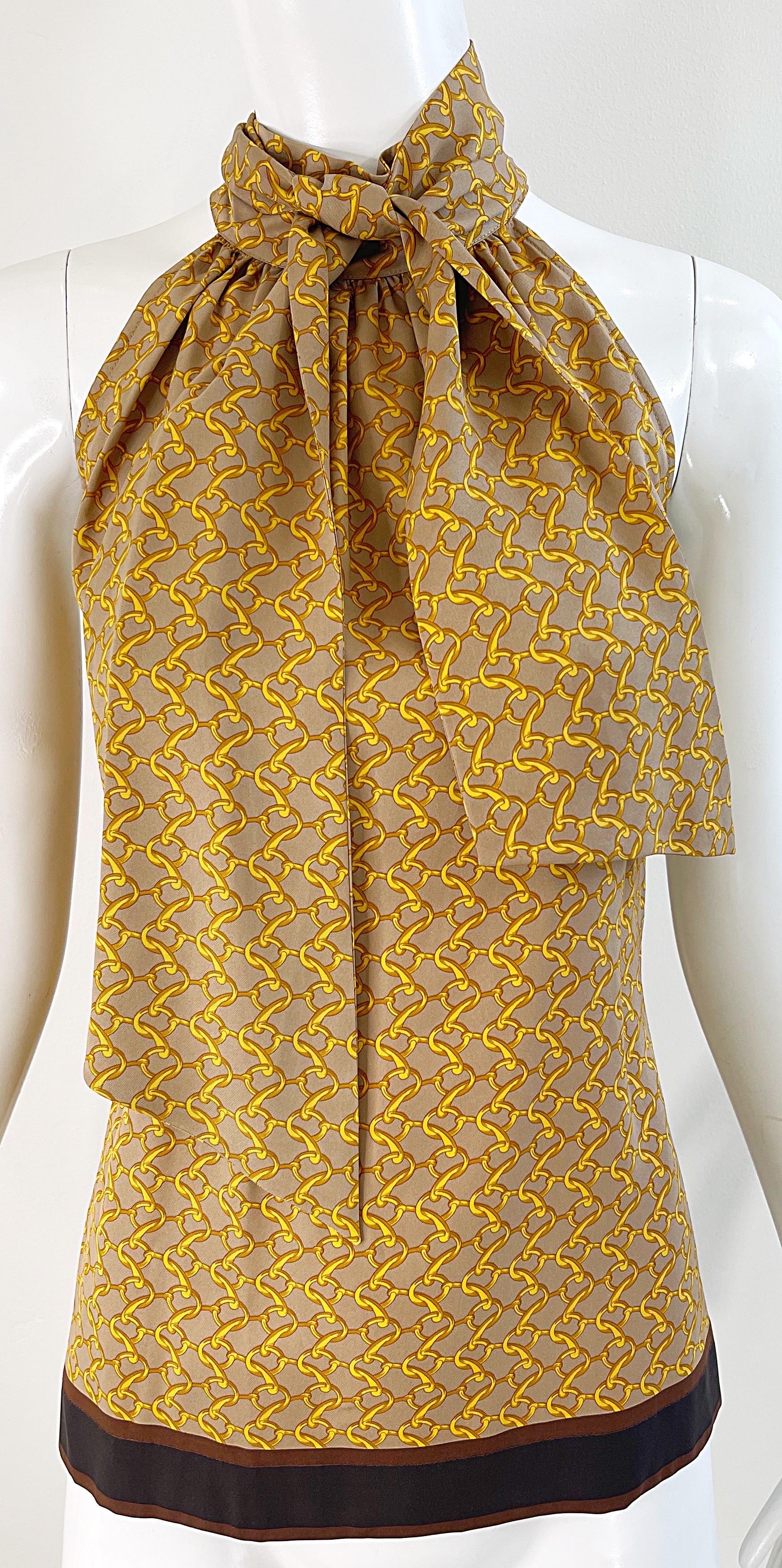 NWT Michael Kors Collection Fall 2001 Runway Size 10 Silk Horsebit Print Blouse For Sale 6