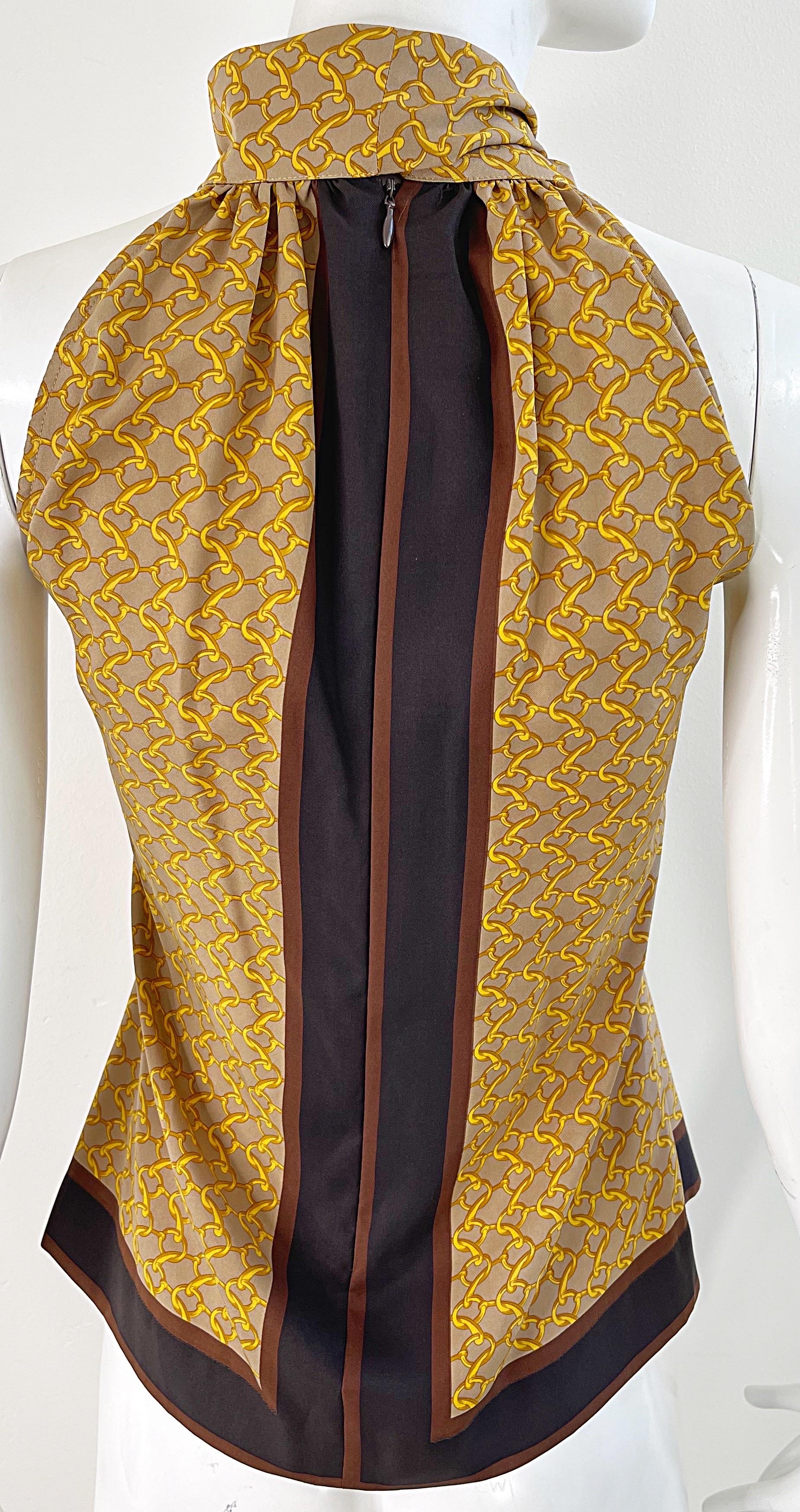 NWT Michael Kors Collection Fall 2001 Runway Size 10 Silk Horsebit Print Blouse  For Sale 7