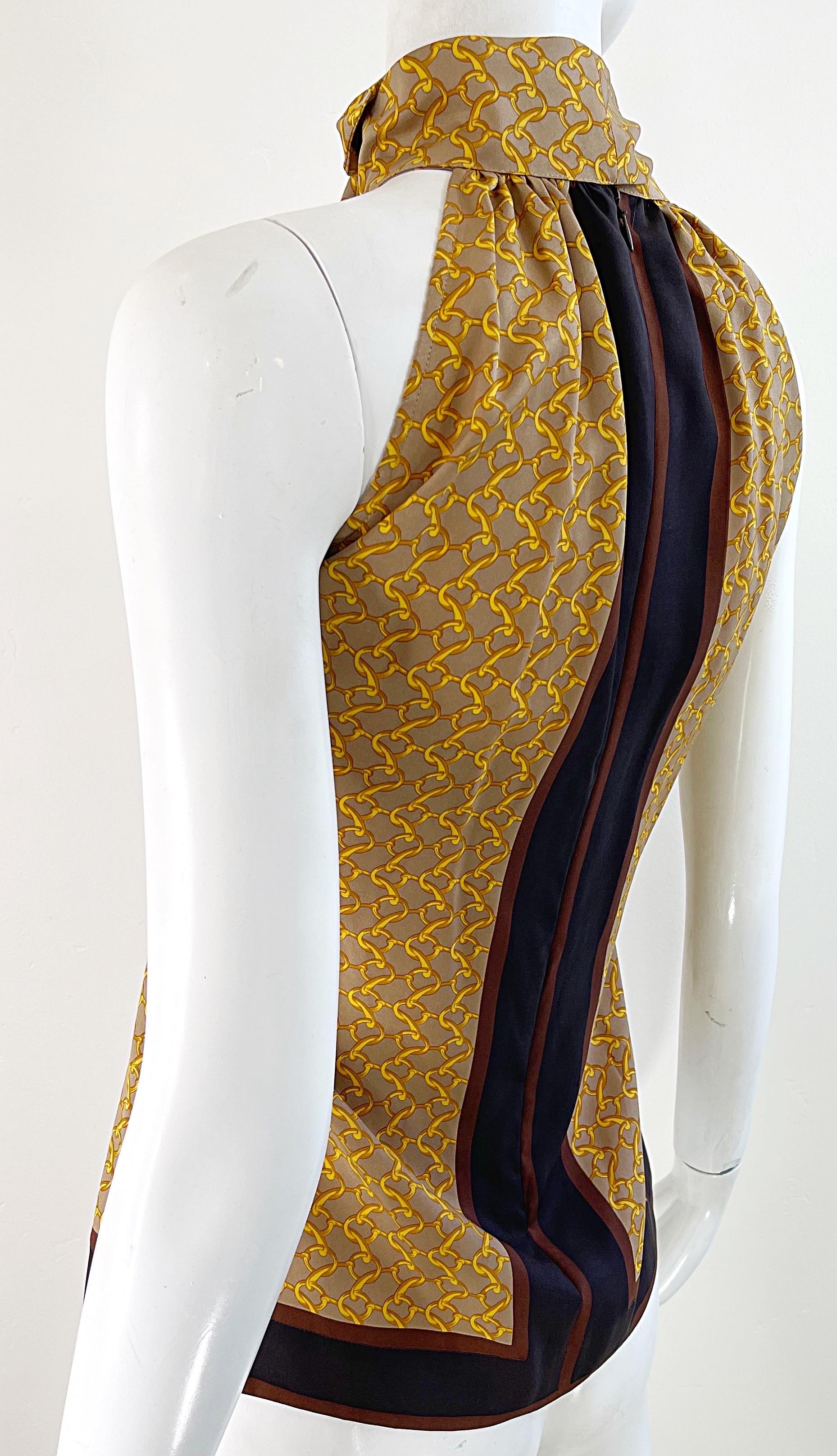 NWT Michael Kors Collection Fall 2001 Runway Size 10 Silk Horsebit Print Blouse For Sale 11