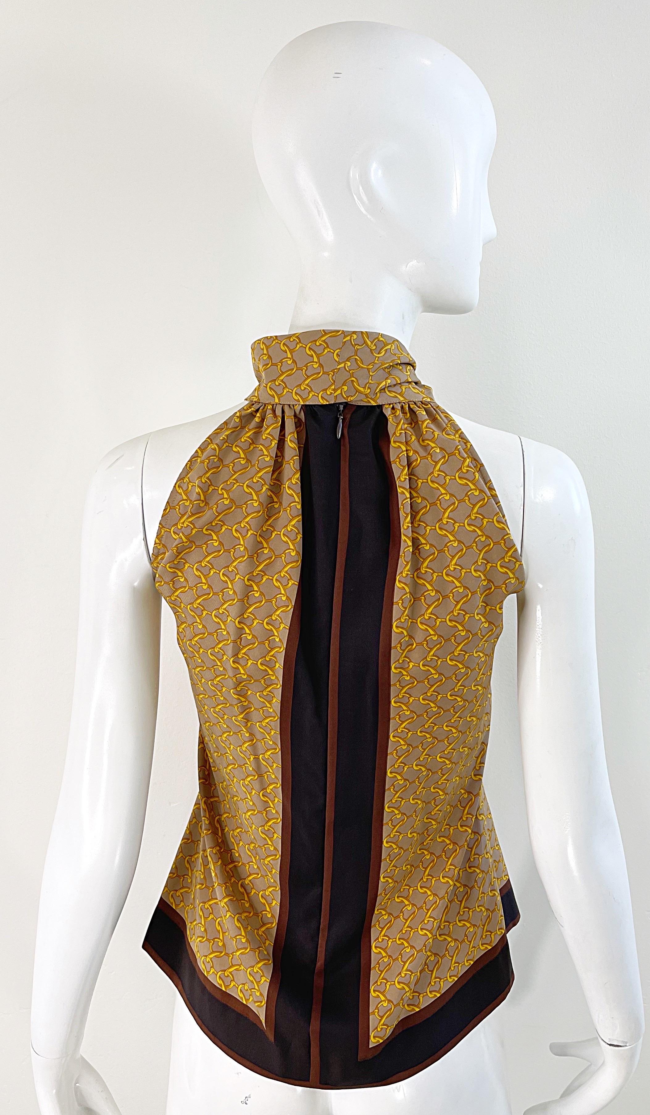 Women's NWT Michael Kors Collection Fall 2001 Runway Size 10 Silk Horsebit Print Blouse For Sale