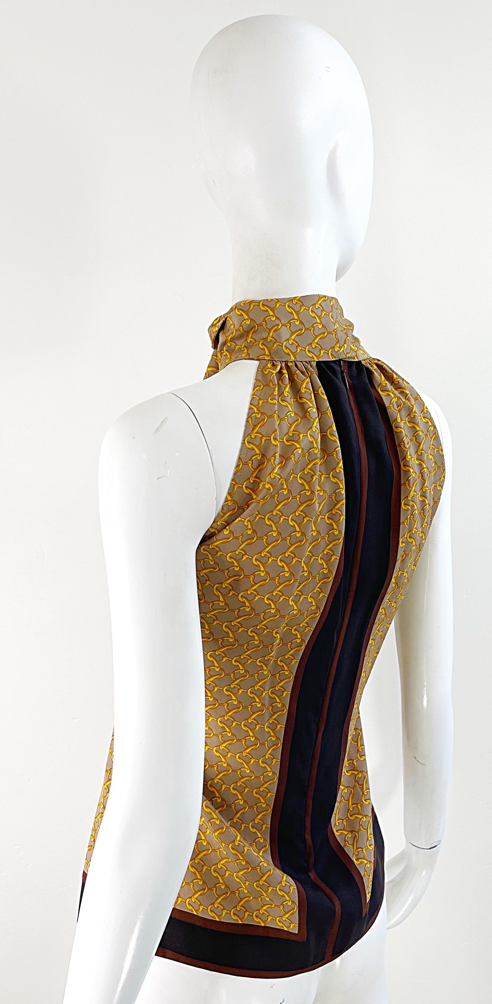 NWT Michael Kors Collection Fall 2001 Runway Size 10 Silk Horsebit Print Blouse For Sale 3