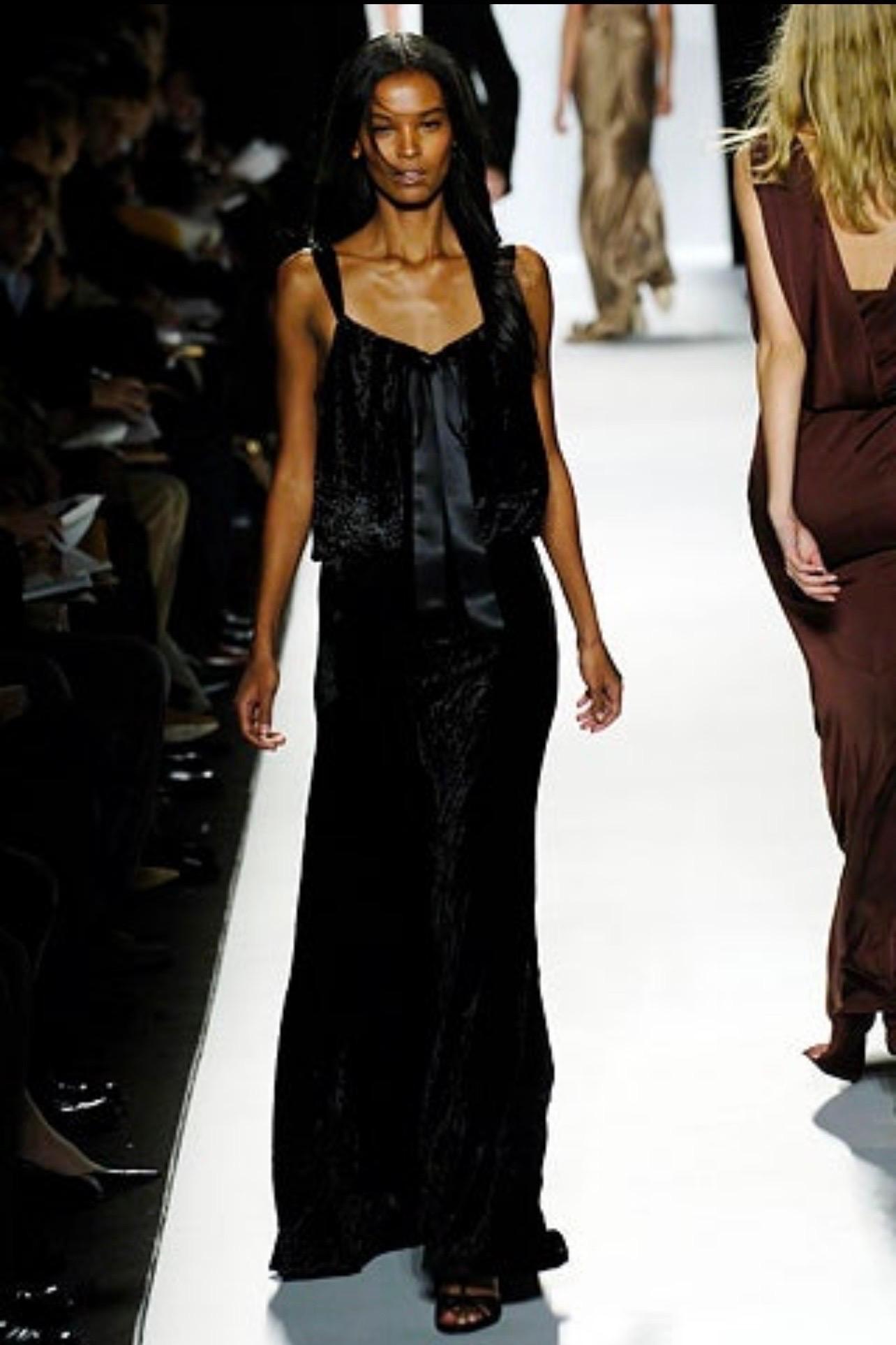 Brand new with original tags MICHAEL KORS COLLECTION Fall 2006 Runway black crushed velvet evening gown ! This was look # 66 on the Runway. Soft crushed velvet fabric is composed of Rayon (80%) and Silk (20%). Black silk straps at each shoulder,