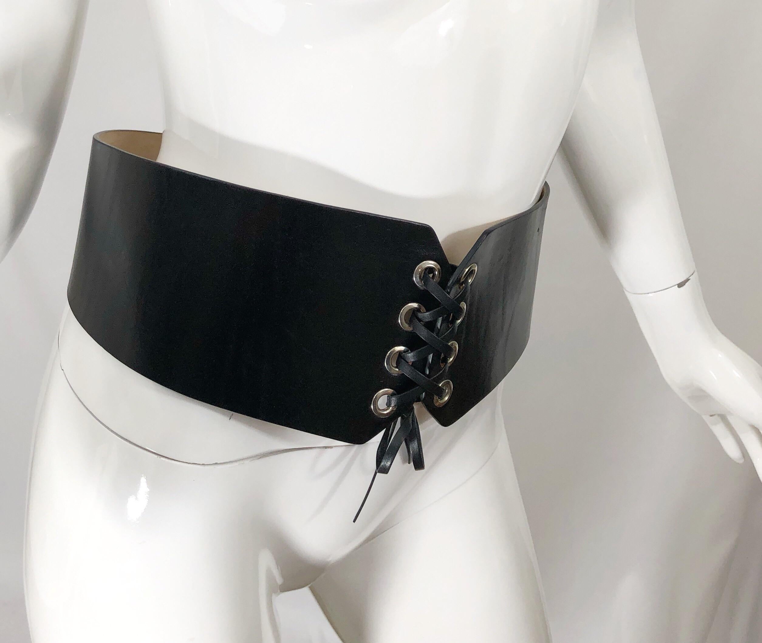 NWT Michael Kors Collection Size Large Black Leather Corset Style Waist Belt 3