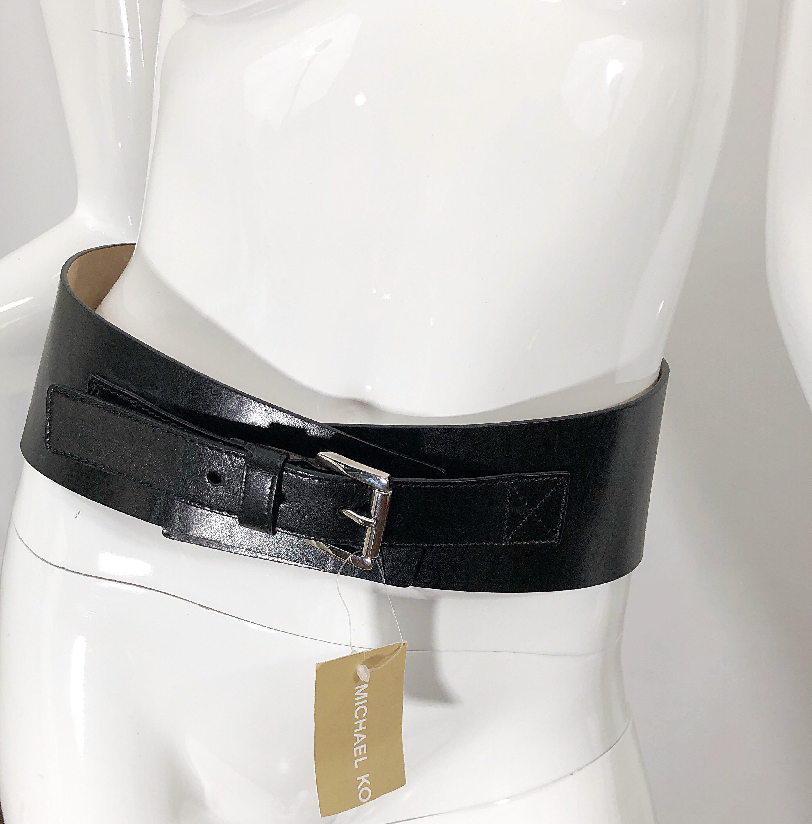 NWT Michael Kors Collection Size Large Black Leather Corset Style Waist Belt 4
