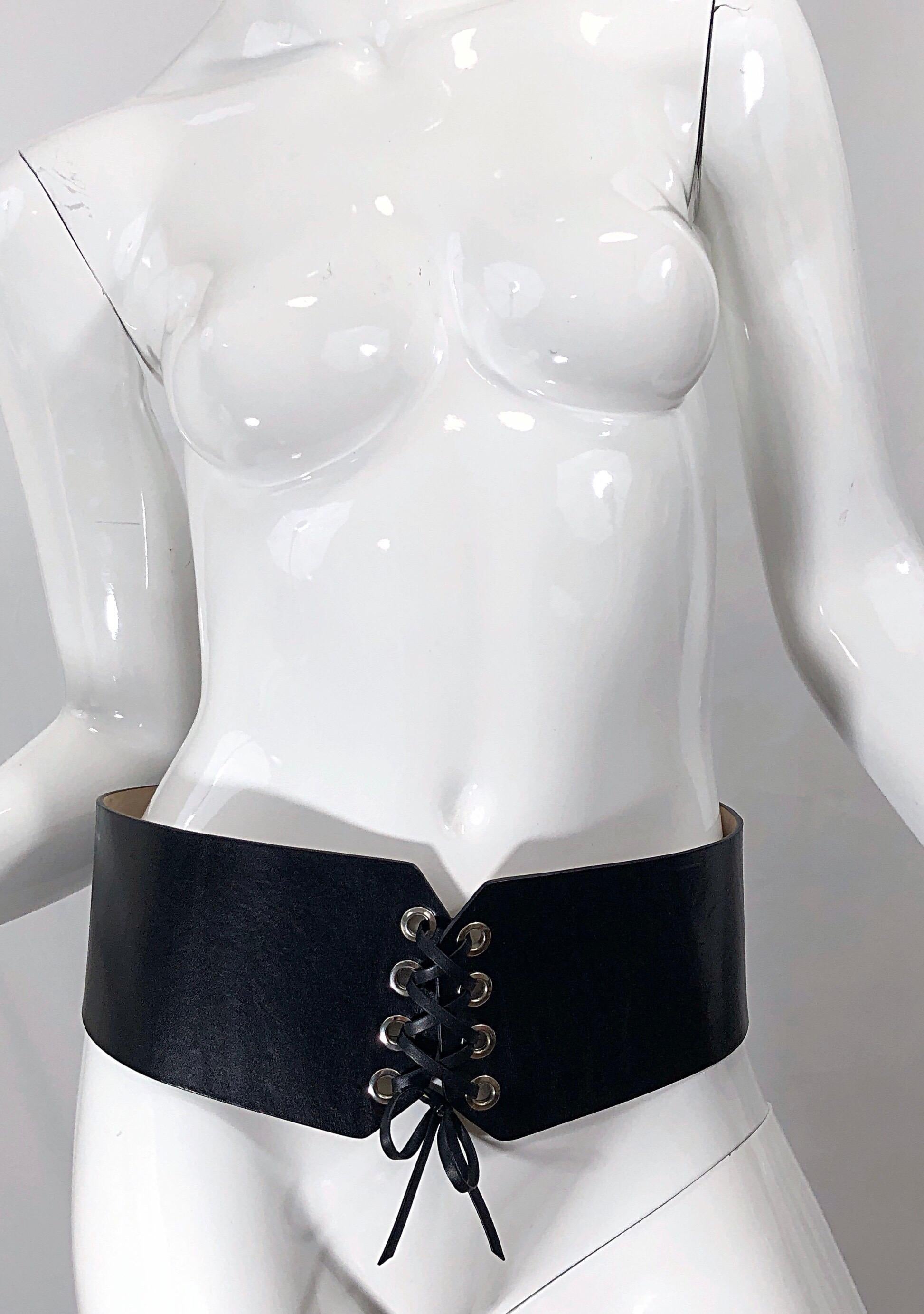 NWT Michael Kors Collection Size Large Black Leather Corset Style Waist Belt 6