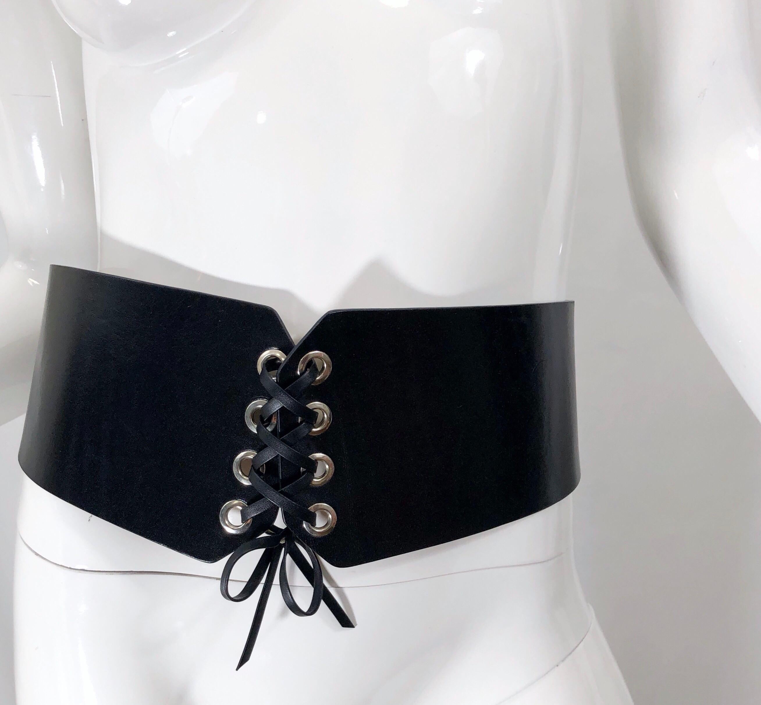 NWT Michael Kors Collection Size Large Black Leather Corset Style Waist Belt 2