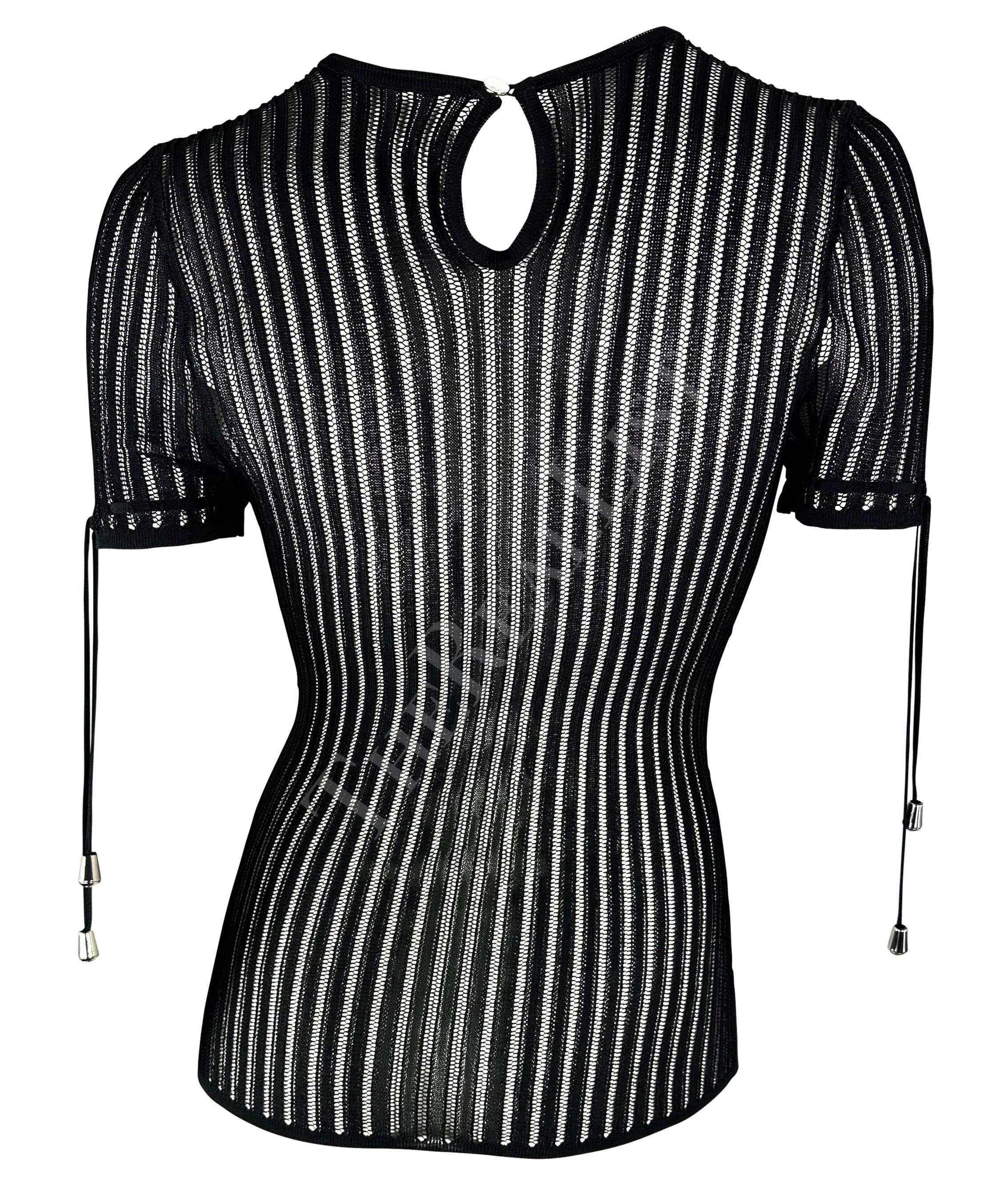 Women's NWT Mid 2000s Versace by Donatella Black Knit Sheer Shirt For Sale