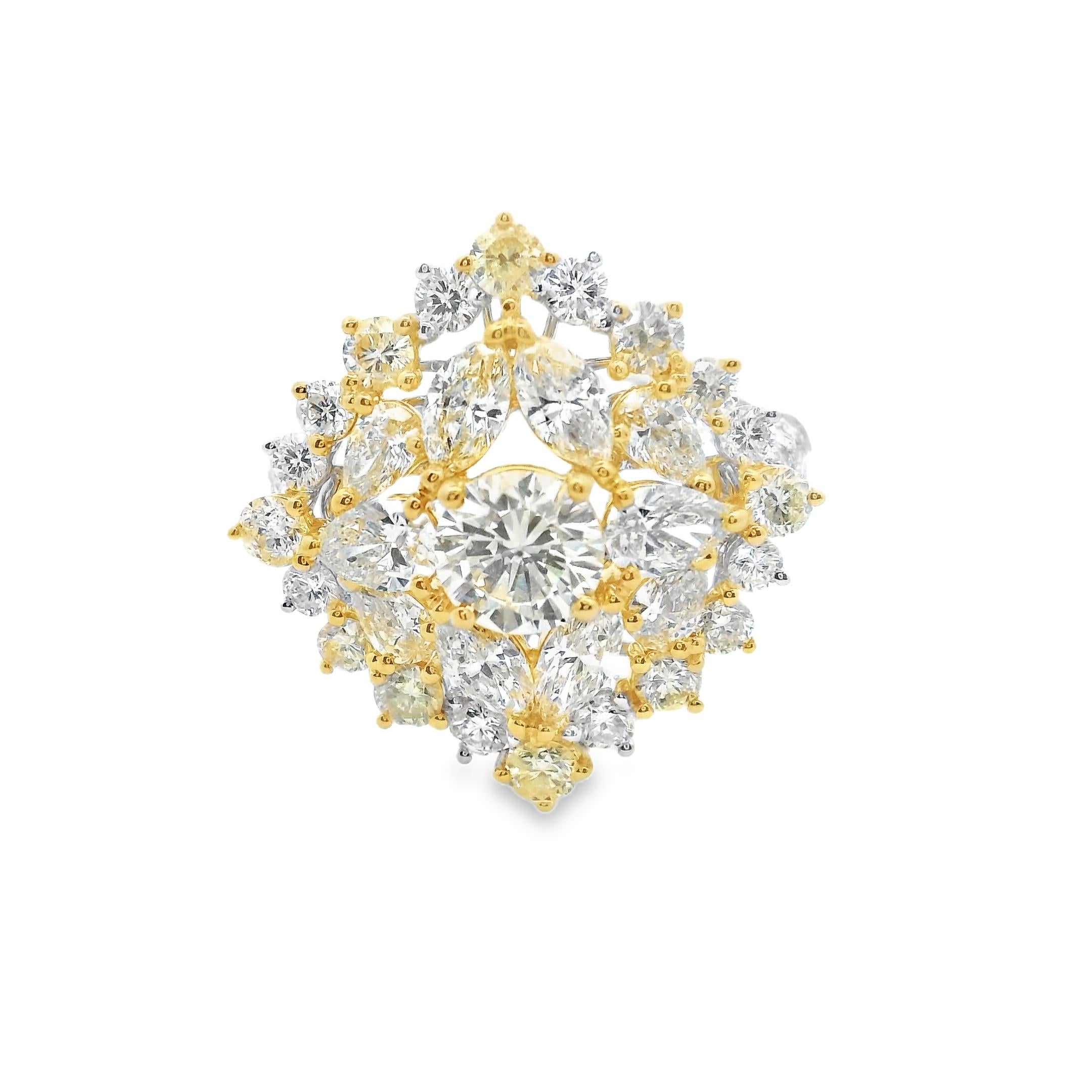 NEU Mixed Fancy Cut 3,91 Karat Diamantring, runder Mittelstein, 18k Gold im Angebot 2