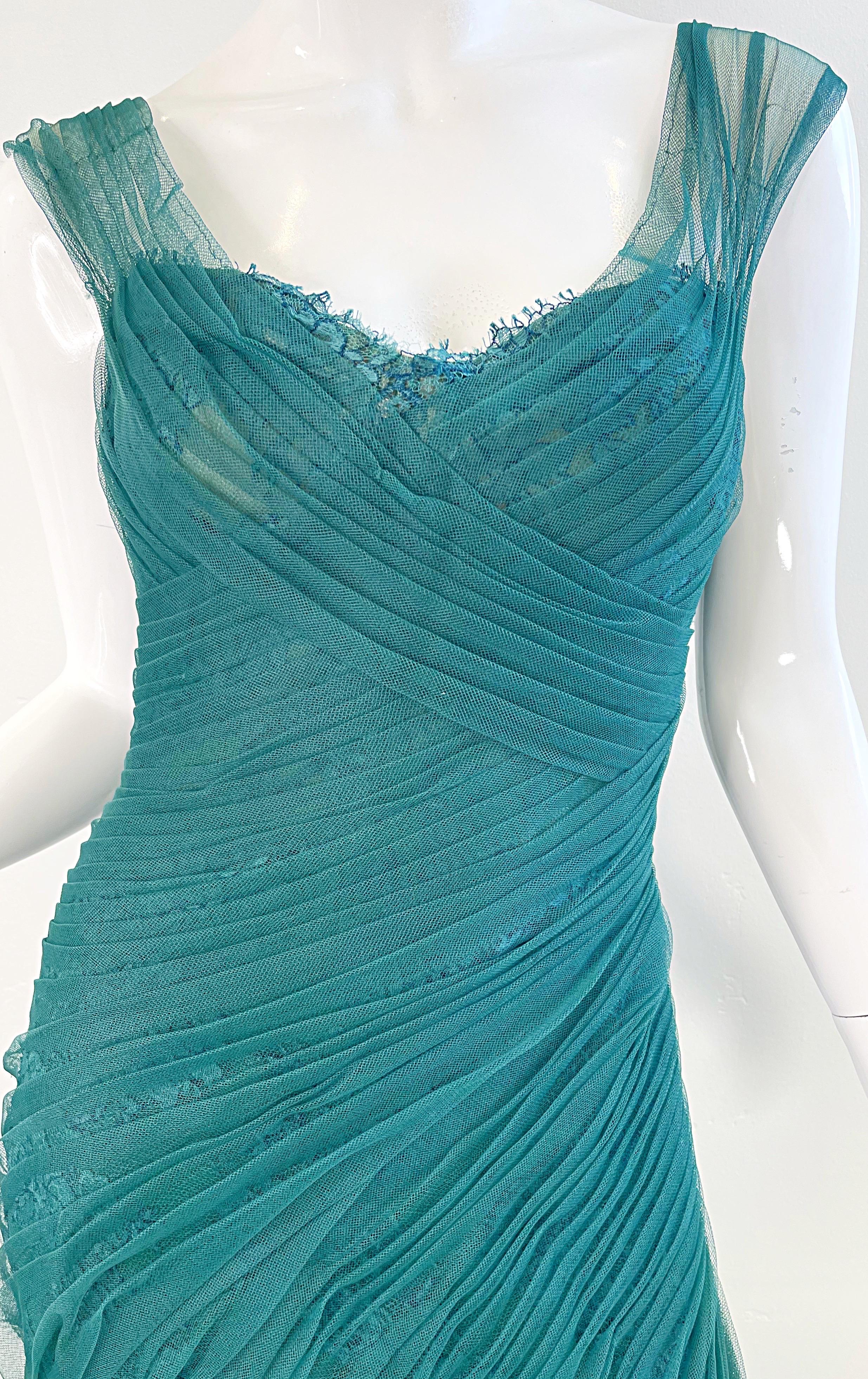 NWT Monique Lhuillier Runway Spring 2013 Size 4 Emerald Green Lace Gown Dress For Sale 1