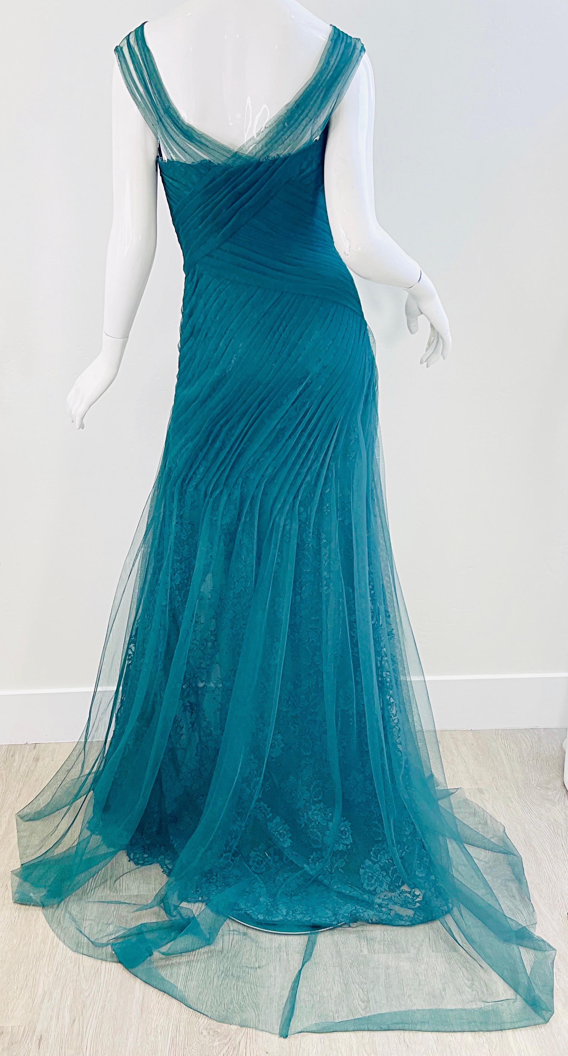 NWT Monique Lhuillier Runway Spring 2013 Size 4 Emerald Green Lace Gown Dress For Sale 5