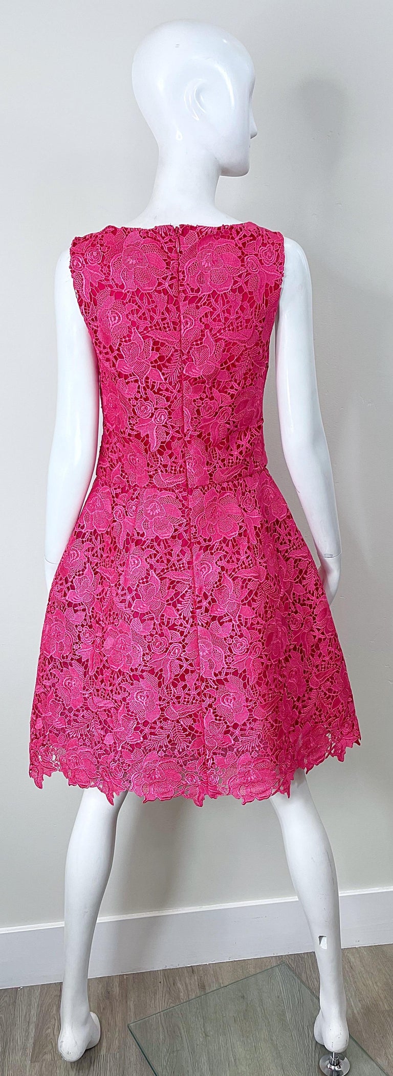 NWT Monique Lhuillier Size 8 / 10 Hot Pink Lace Fit n Flare A Line Dress  For Sale at 1stDibs | monique lhuillier pink lace dress, a line vs fit and  flare,