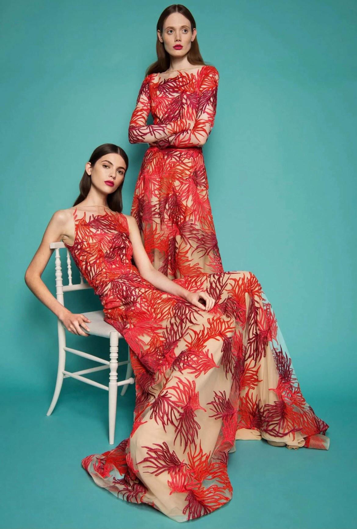 NWT Naeem Khan Fully Embroidered Coral Tulle Dress Size 10 For Sale 4