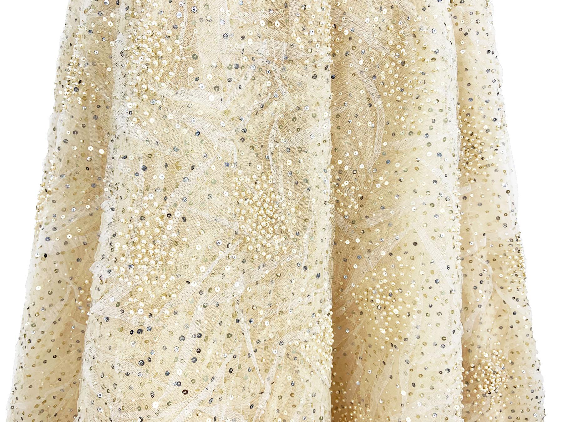 Women's NWT Oscar de la Renta 2008 Collection Champagne Fully Beaded Dress Gown US 8 For Sale