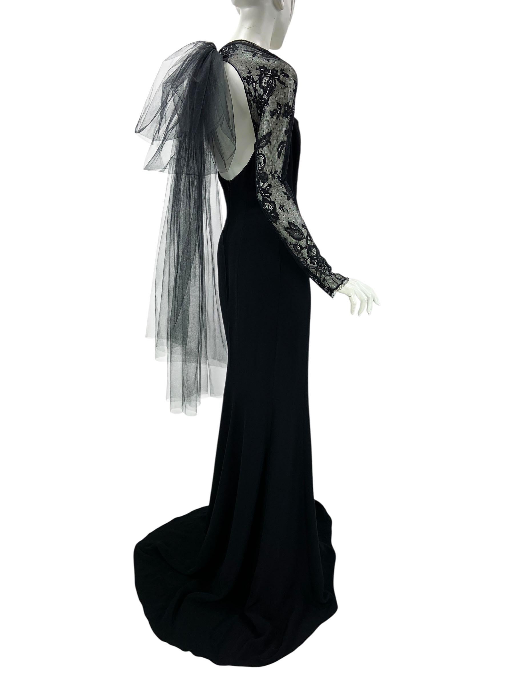 NWT Oscar De La Renta 2022 Collection Abito in tulle nero con fiocco sul retro e pizzo floreale US 8 in vendita 3