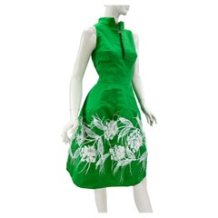 Oscar de la Renta $5490 F/S 2015 Grünes Kleid aus Seidentaft mit Federperlen, neu mit Etikett, US 6