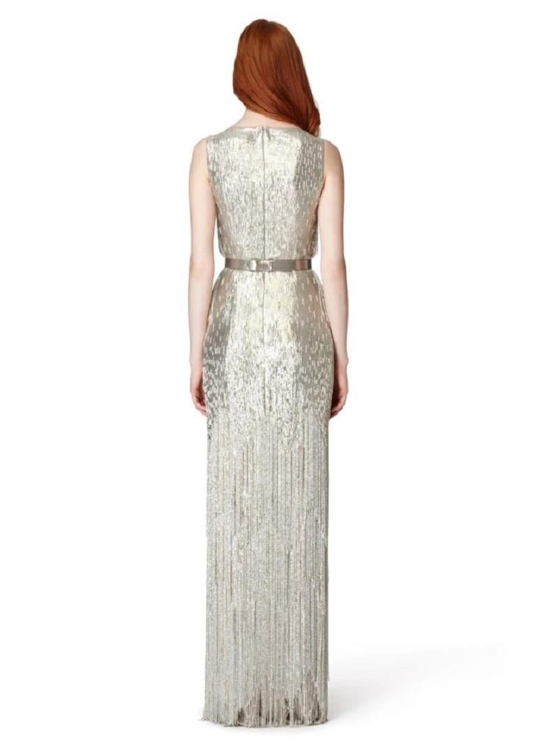 Robe Oscar de la Renta or argenté métallisé à franges perlées, neuve avec étiquette, portée par Amy Adams 4 en vente 5