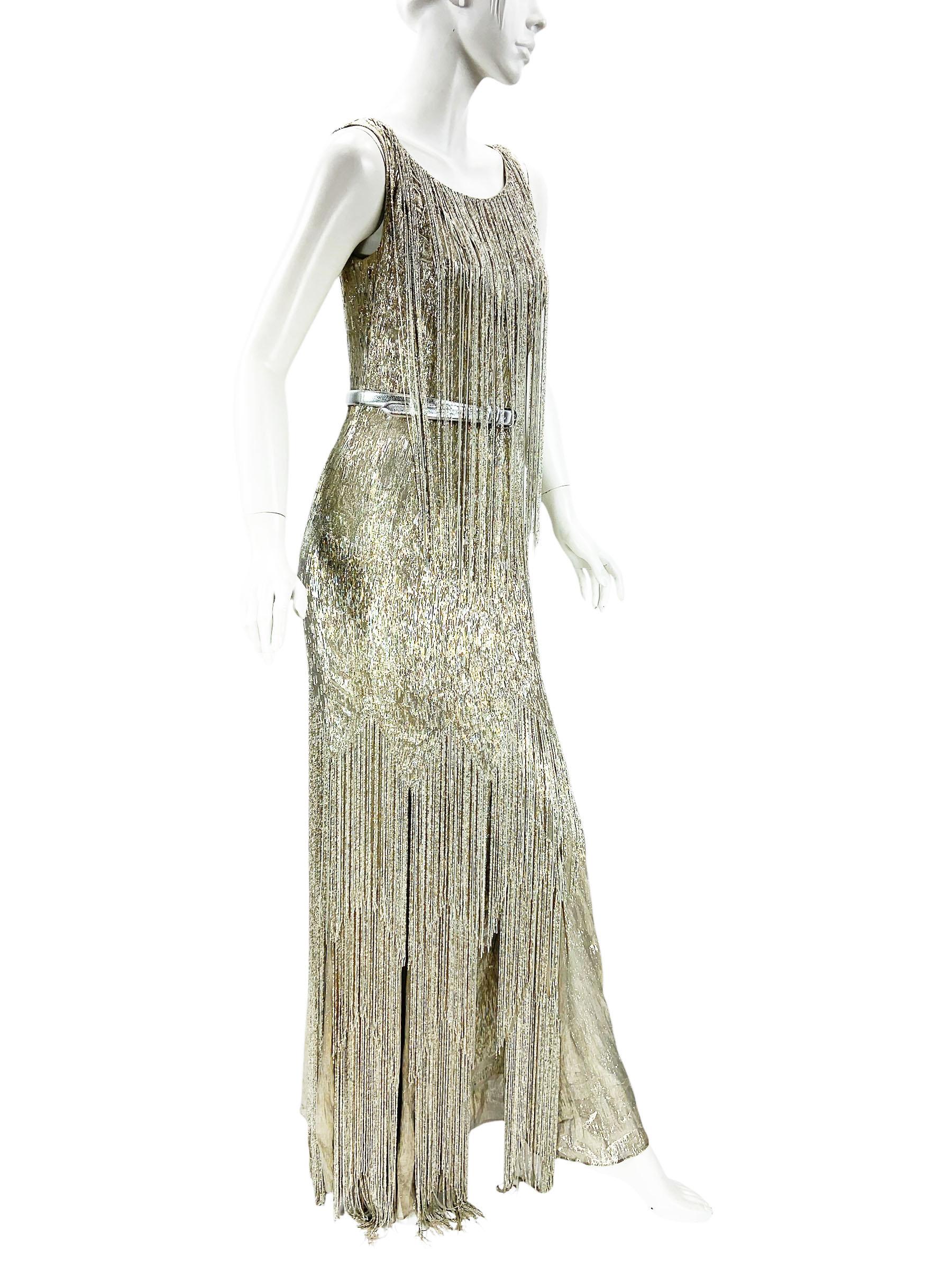 Robe Oscar de la Renta or argenté métallisé à franges perlées, neuve avec étiquette, portée par Amy Adams 4 en vente 7