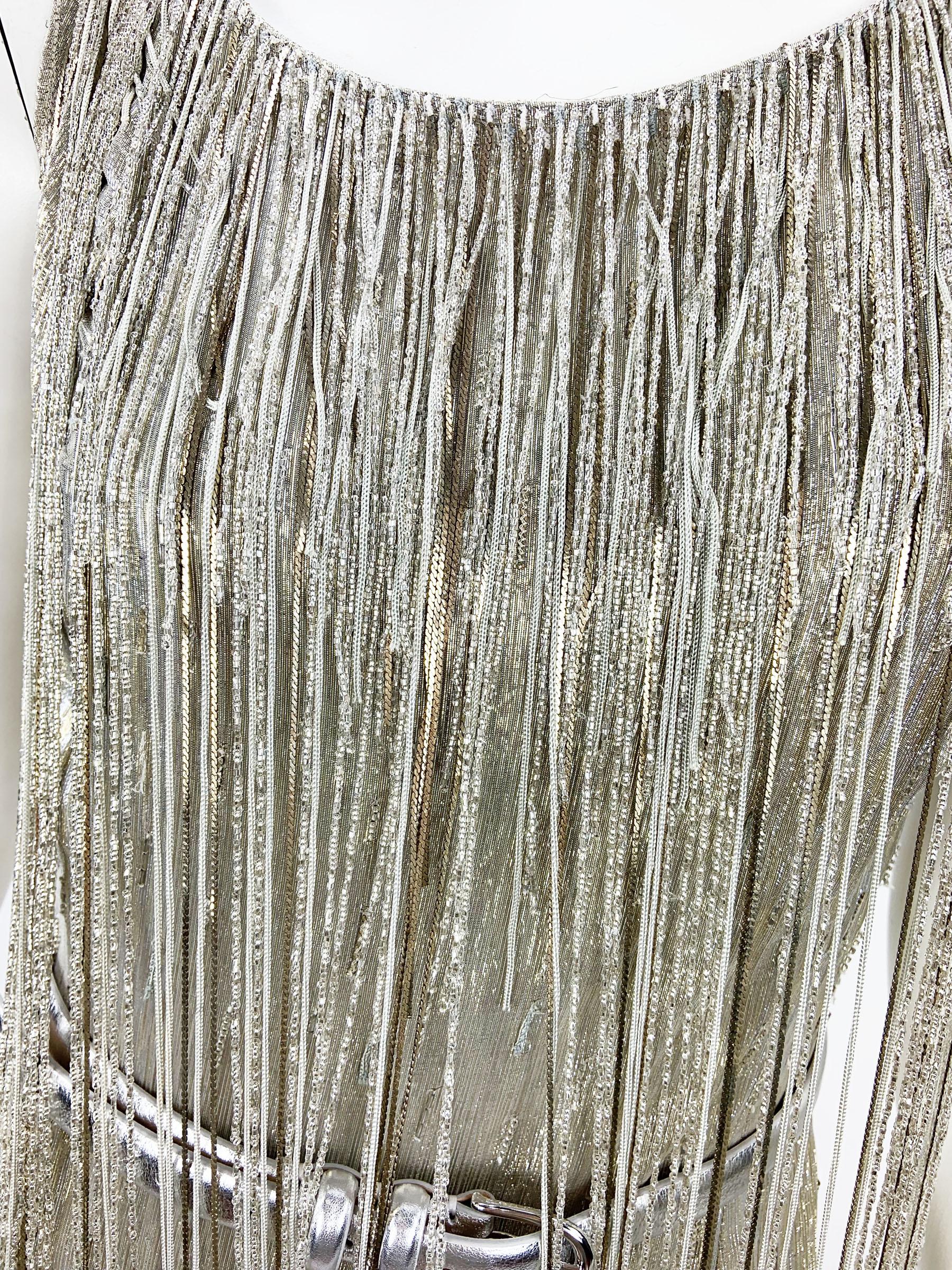 Robe Oscar de la Renta or argenté métallisé à franges perlées, neuve avec étiquette, portée par Amy Adams 4 en vente 12