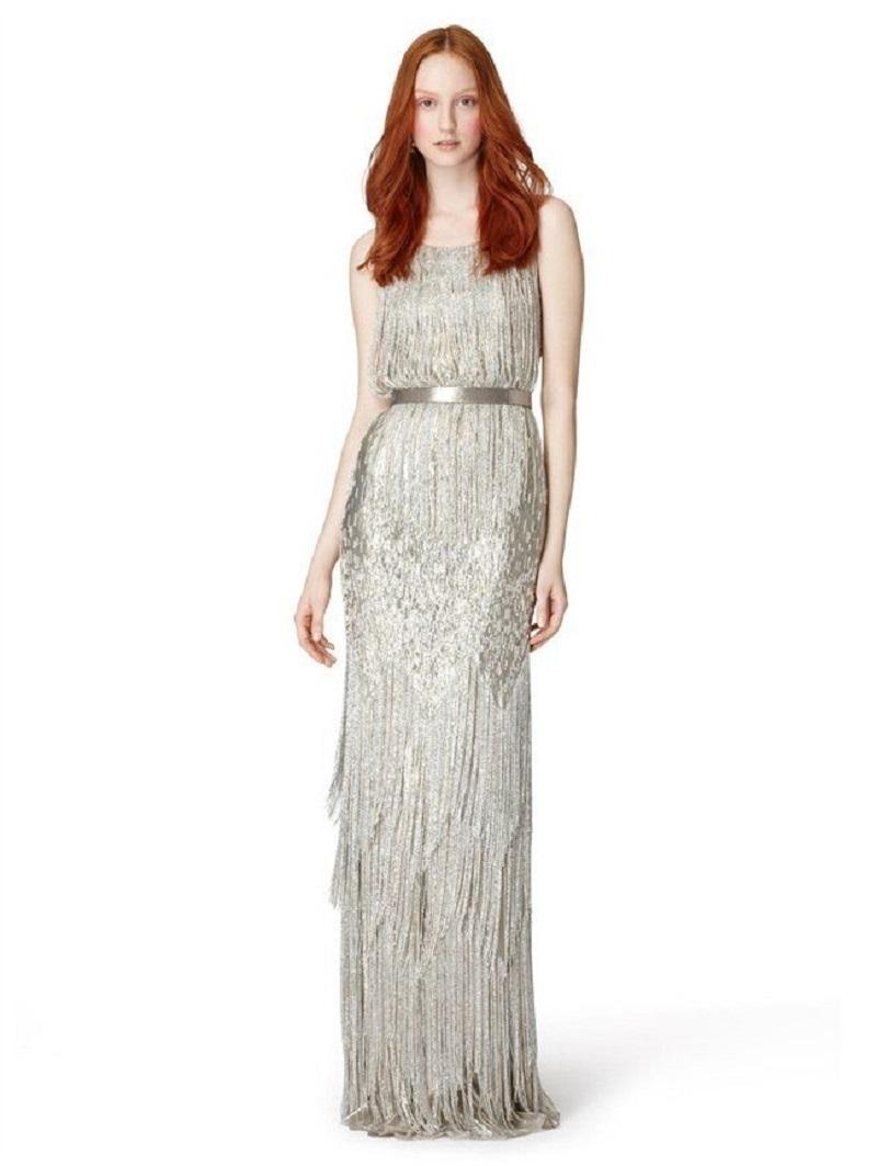 Robe Oscar de la Renta or argenté métallisé à franges perlées, neuve avec étiquette, portée par Amy Adams 4 en vente 4