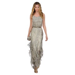NEU Oscar de la Renta Perlenfransen Metallic Silber Gold Kleid getragen von Amy Adams 4