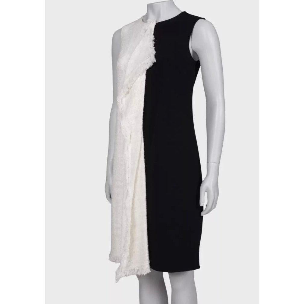 NWT Oscar De La Renta Schwarzes & Weißes Wollkleid - Größe M (Grau) im Angebot