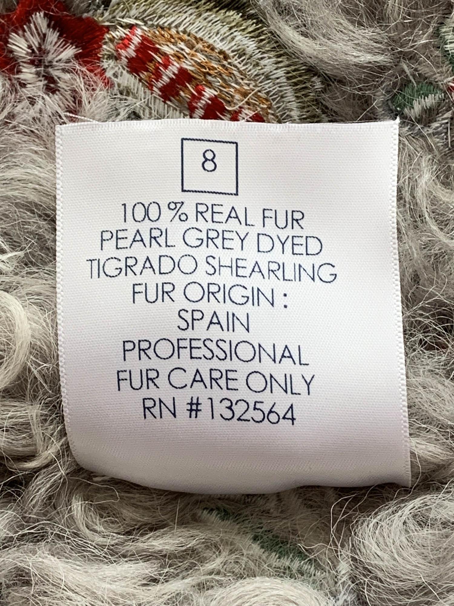 NWT Oscar de la Renta FW 2013 Pearl Gray Fully Embroidered Shearling Jacket US 8 For Sale 3