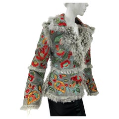 NWT Oscar de la Renta FW 2013 Pearl Gray Fully Embroidered Shearling Jacket US 8