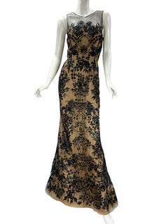 NWT Oscar de la Renta FW 2014 Black Tulle Fully Embroidered Dress Gown US 6