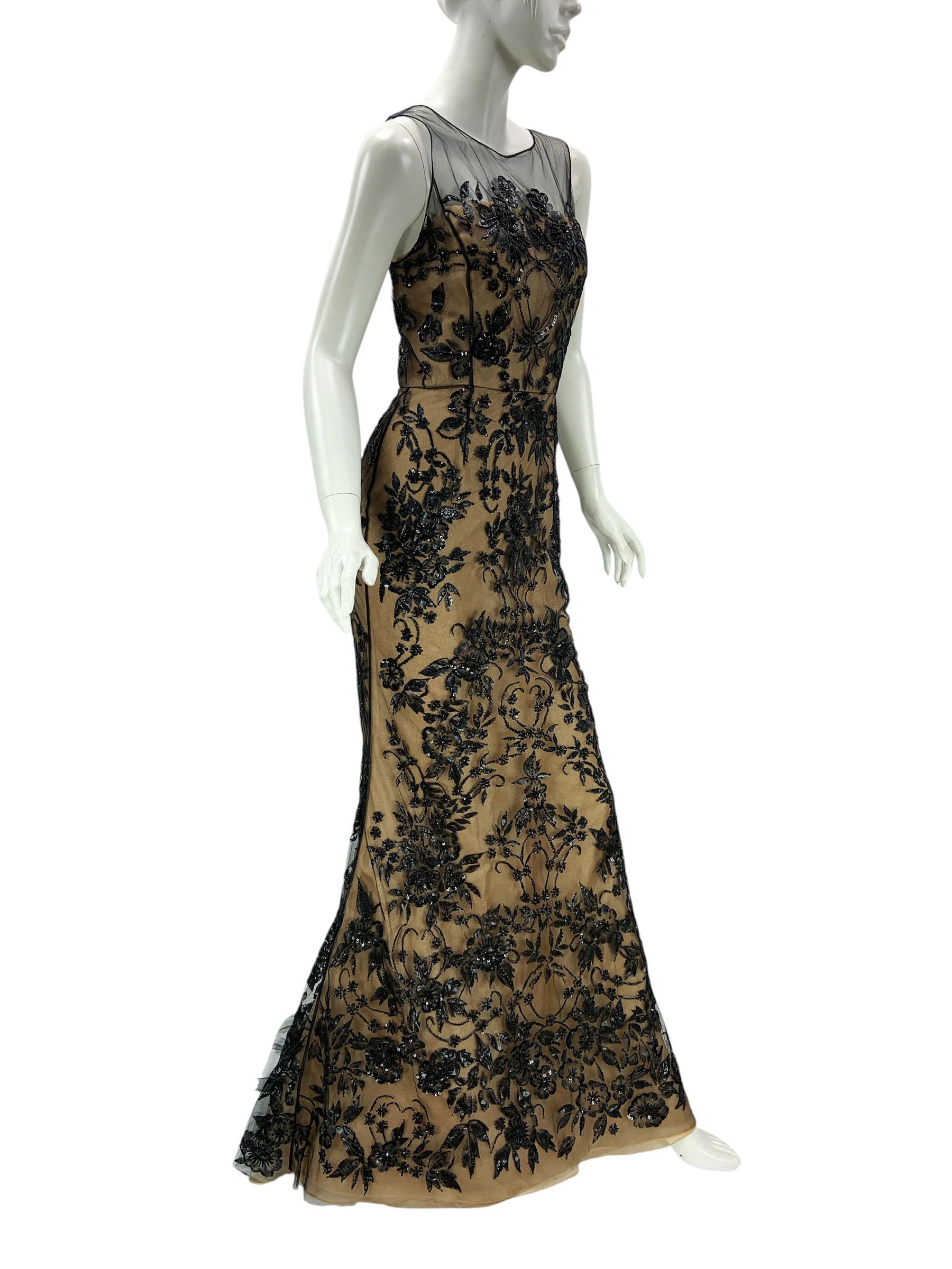 Nero NWT Oscar De La Renta FW 2014 Abito in tulle nero completamente ricamato US 6 in vendita