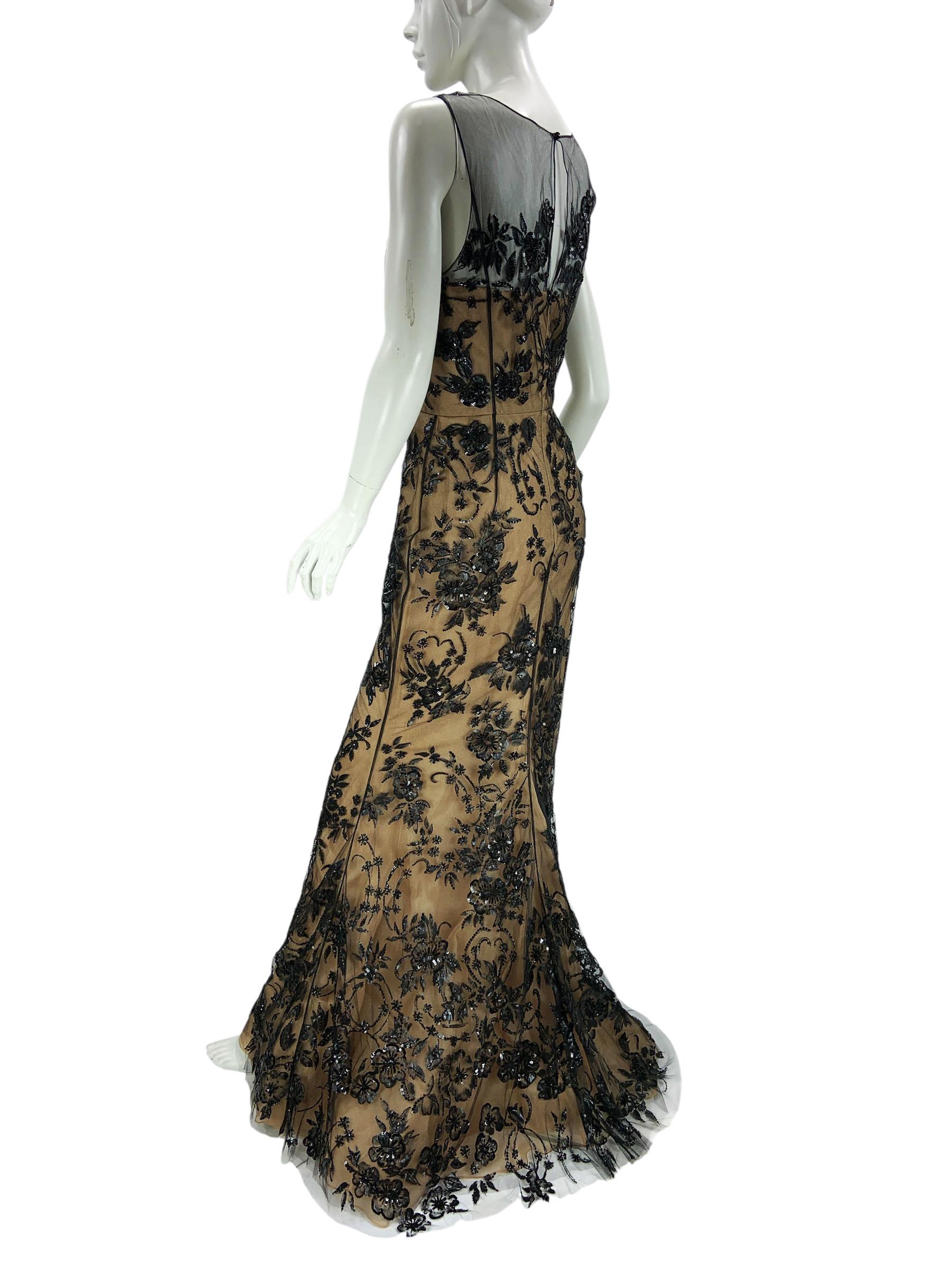 NWT Oscar De La Renta FW 2014 Abito in tulle nero completamente ricamato US 6 in vendita 1