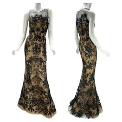 NWT Oscar de la Renta FW 2014 Black Tulle Fully Embroidered Dress Gown US 6