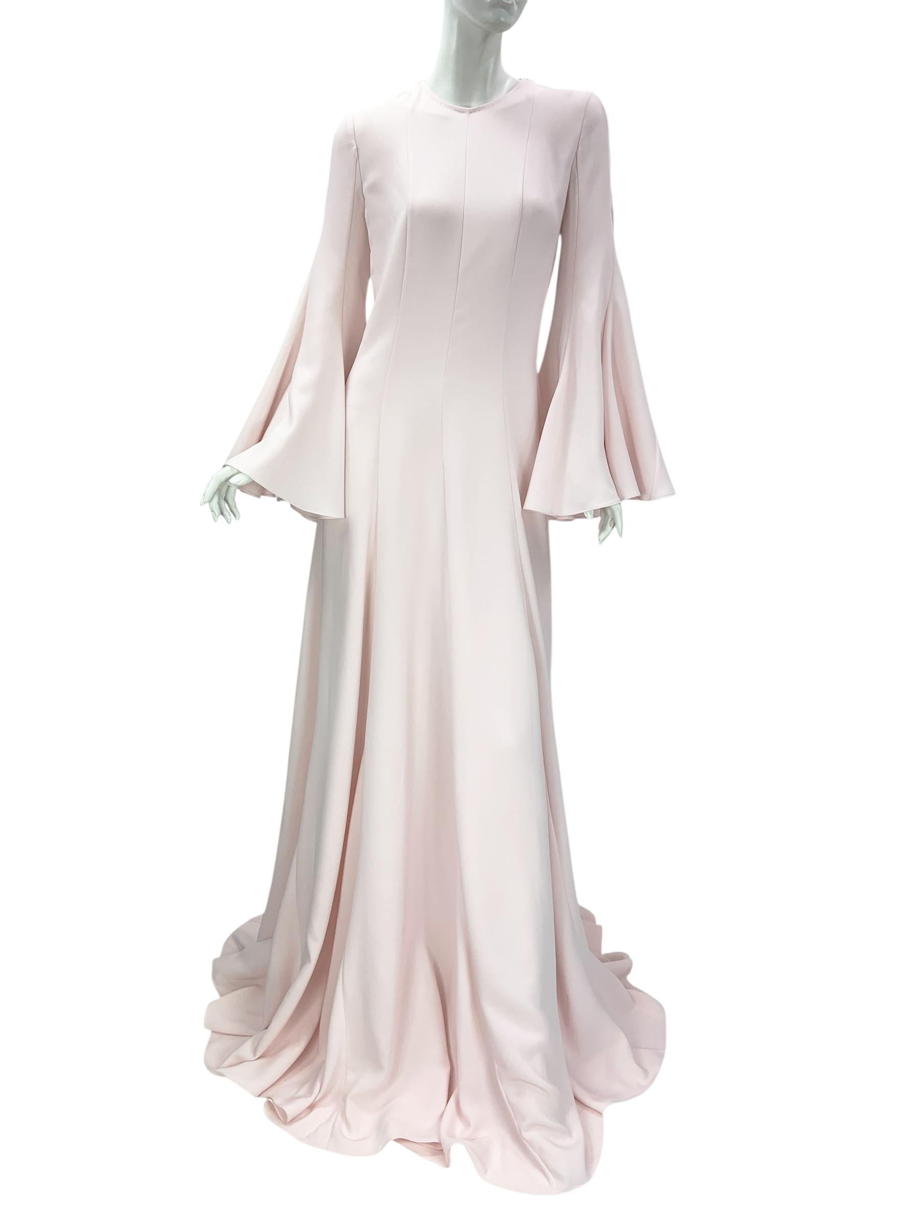 NWT Bata de crepé de seda rosa pastel con mangas de campana de Oscar De La Renta talla L Gris en venta