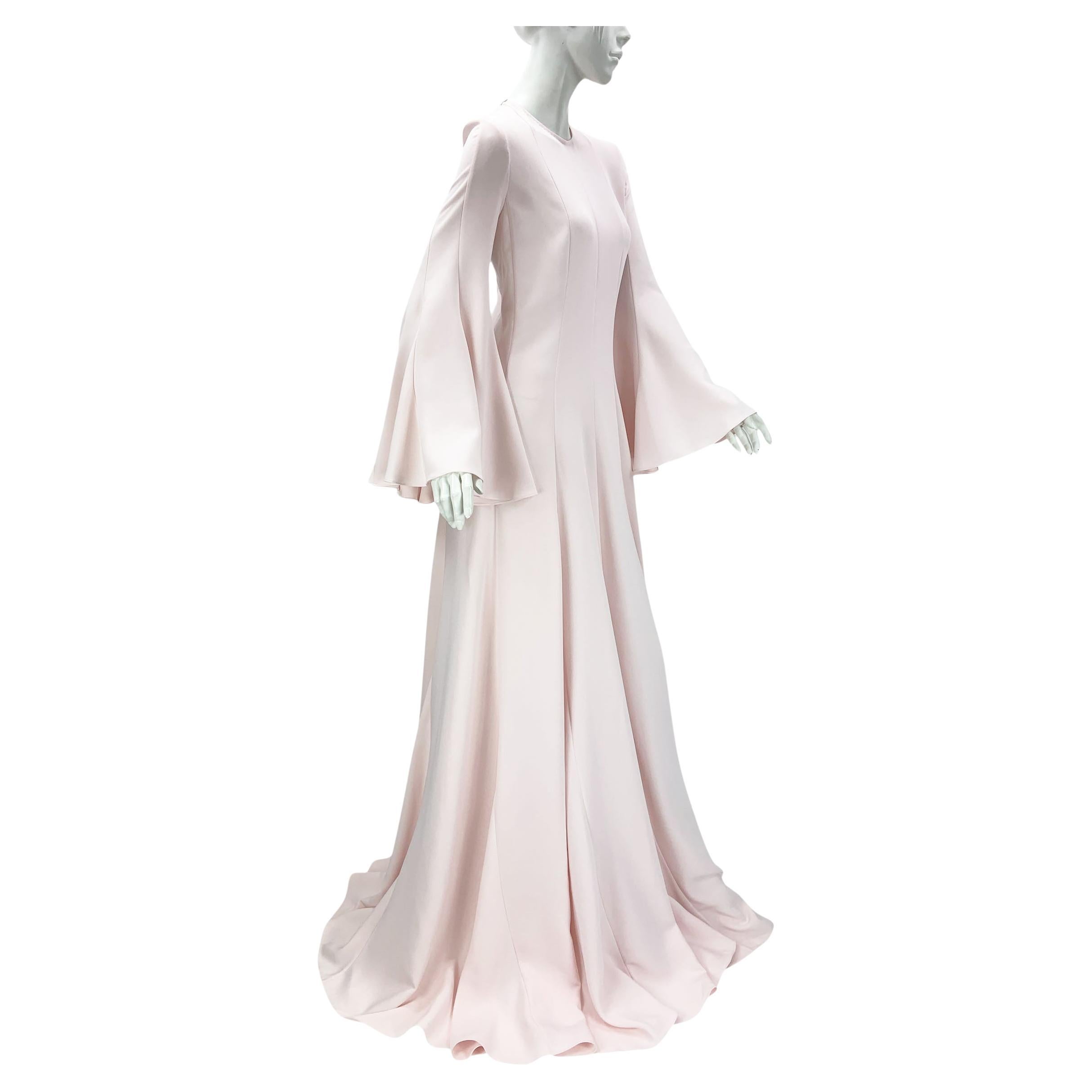 NWT Bata de crepé de seda rosa pastel con mangas de campana de Oscar De La Renta talla L en venta