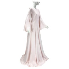 NWT Oscar De La Renta Pastel Pink Bell Sleeves Silk Crepe Gown size L