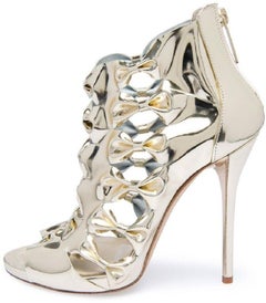 NWT Oscar de la Renta Platinum Specchio Leather Talina Bow Sandals Booties It 38