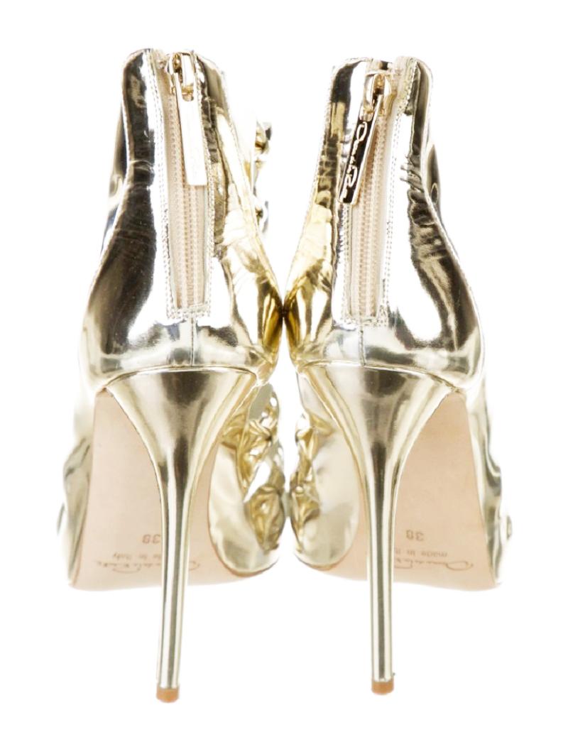 NWT Oscar De La Renta Platinum Specchio Leather Talina Bow Sandals Booties It 38 Beige en venta
