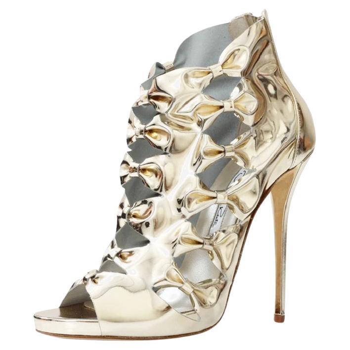 Oscar de la Renta Sandales Talina en cuir Specchio platine avec nœud, neuves avec étiquette It 38