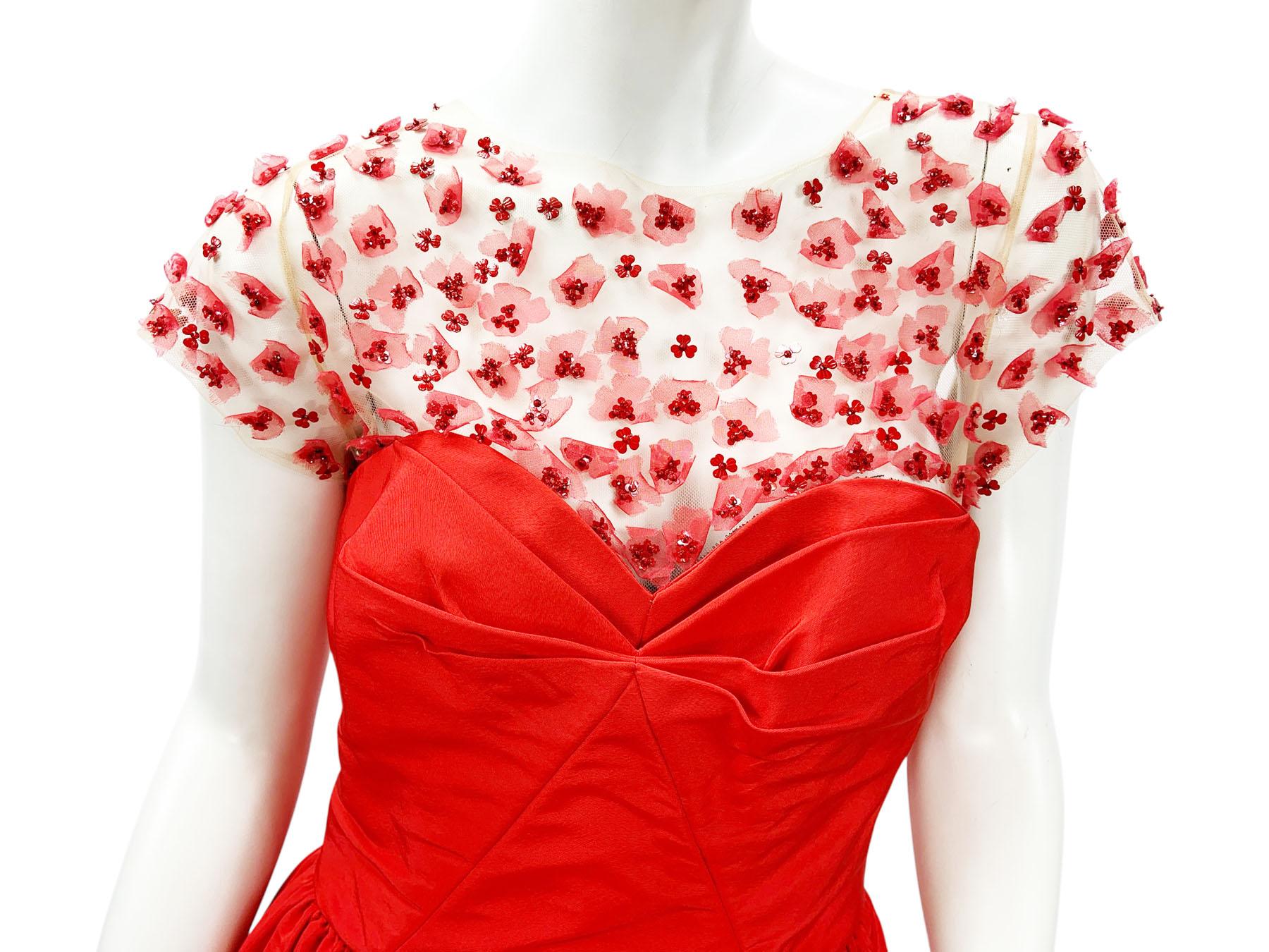 NWT Oscar de la Renta Red Silk Taffeta Laser-Cut Embroidery Illusion Dress US 8 en venta 5