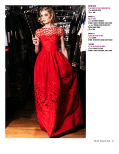 NWT Oscar de la Renta Red Silk Taffeta Laser-Cut Embroidery Illusion Dress US 8