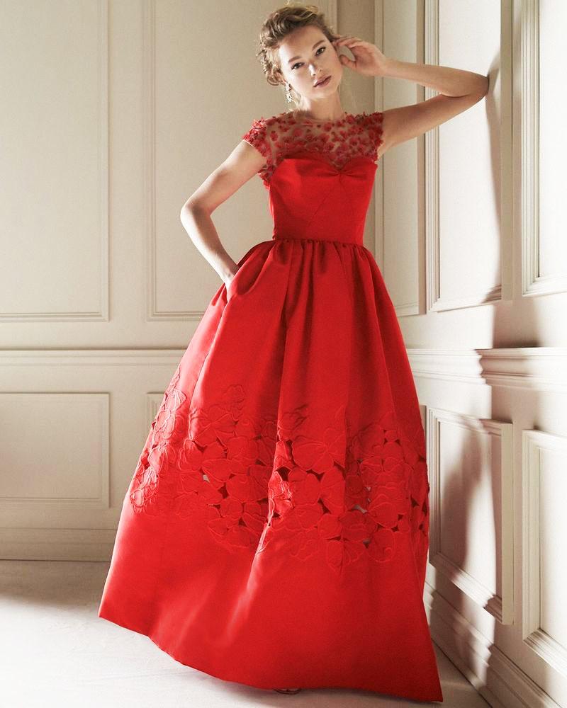 NWT Oscar de la Renta Red Silk Taffeta Laser-Cut Embroidery Illusion Dress US 8 Rojo en venta