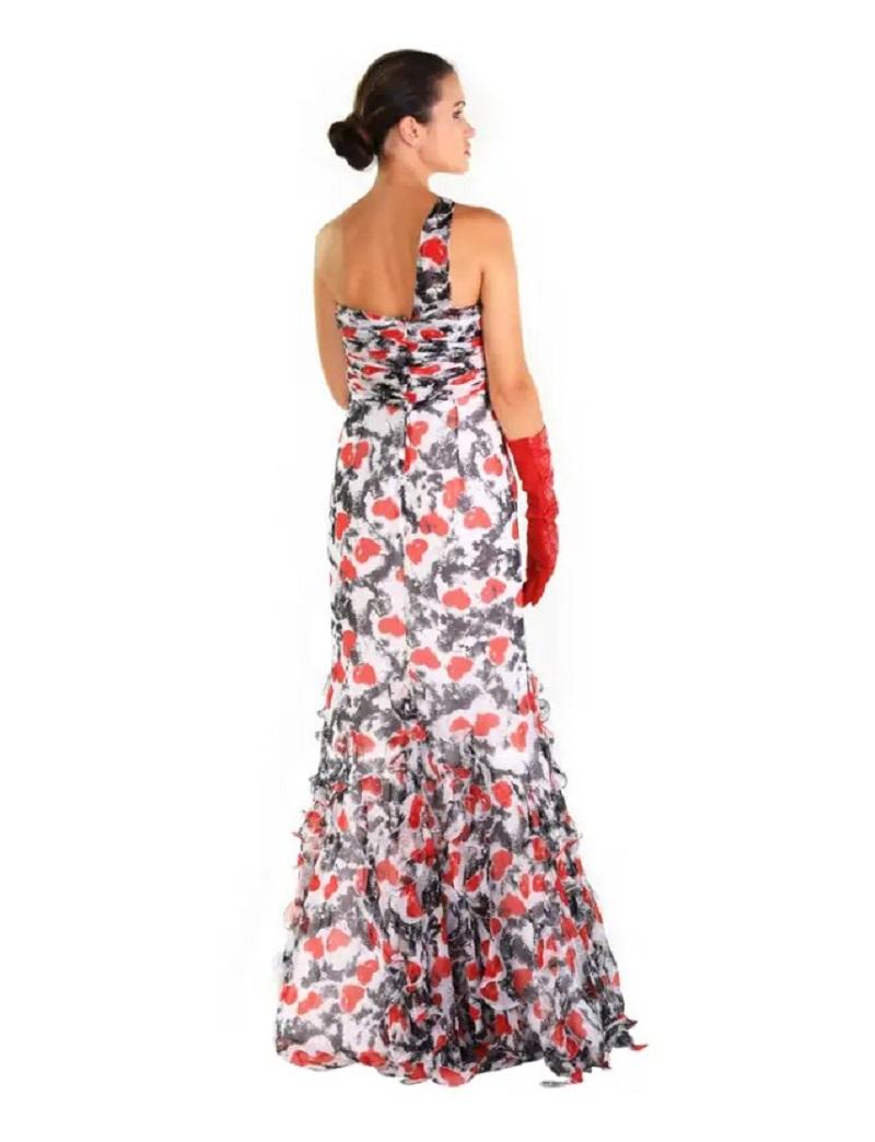 NWT Oscar de la Renta Runway S/S 2011 Heart Print Silk Ruffle Maxi Dress US 6 For Sale 3