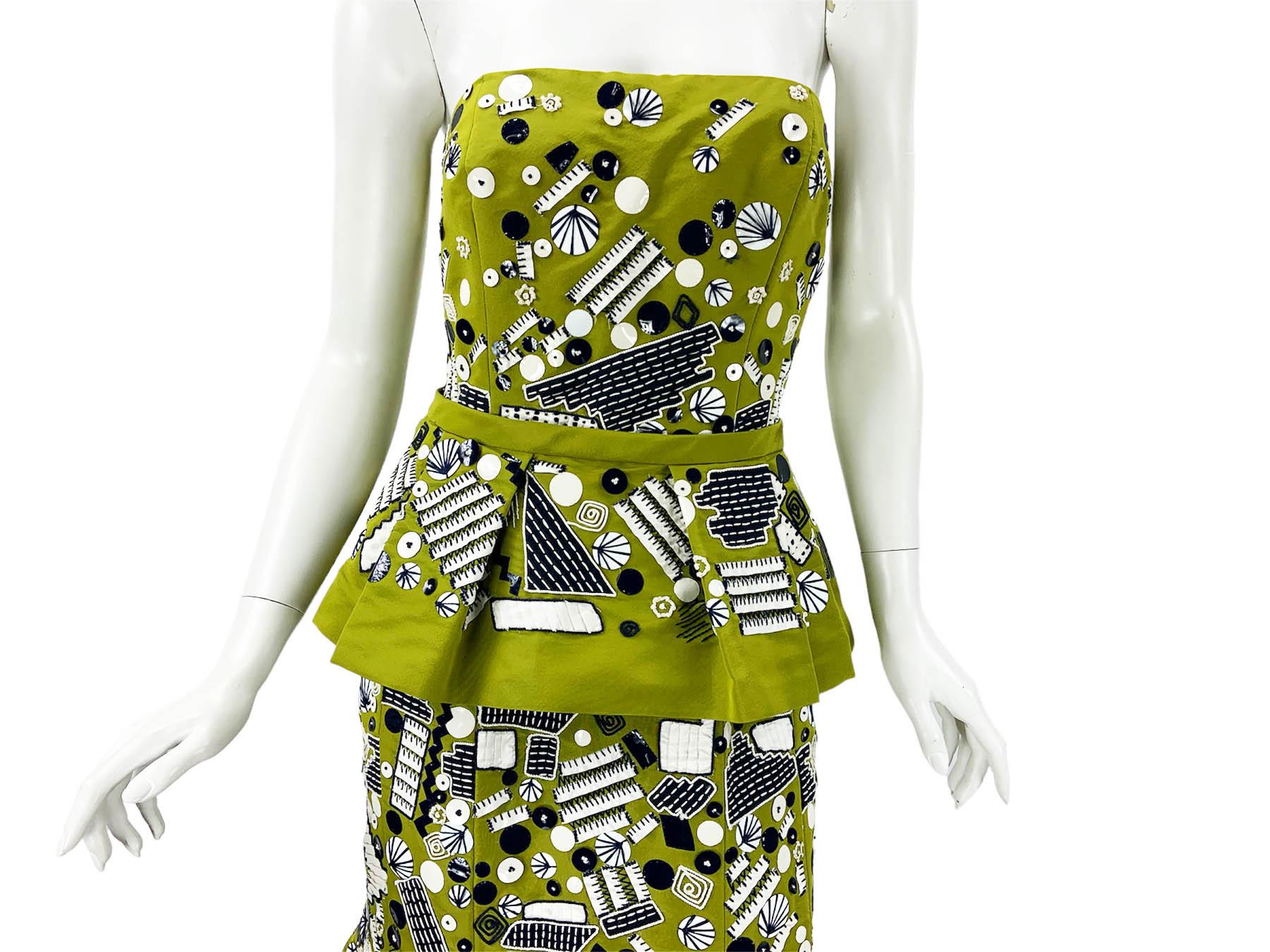 NWT Oscar de la Renta S/S 2009 Green Embellished Silk Taffeta Peplum Dress US 10 For Sale 6